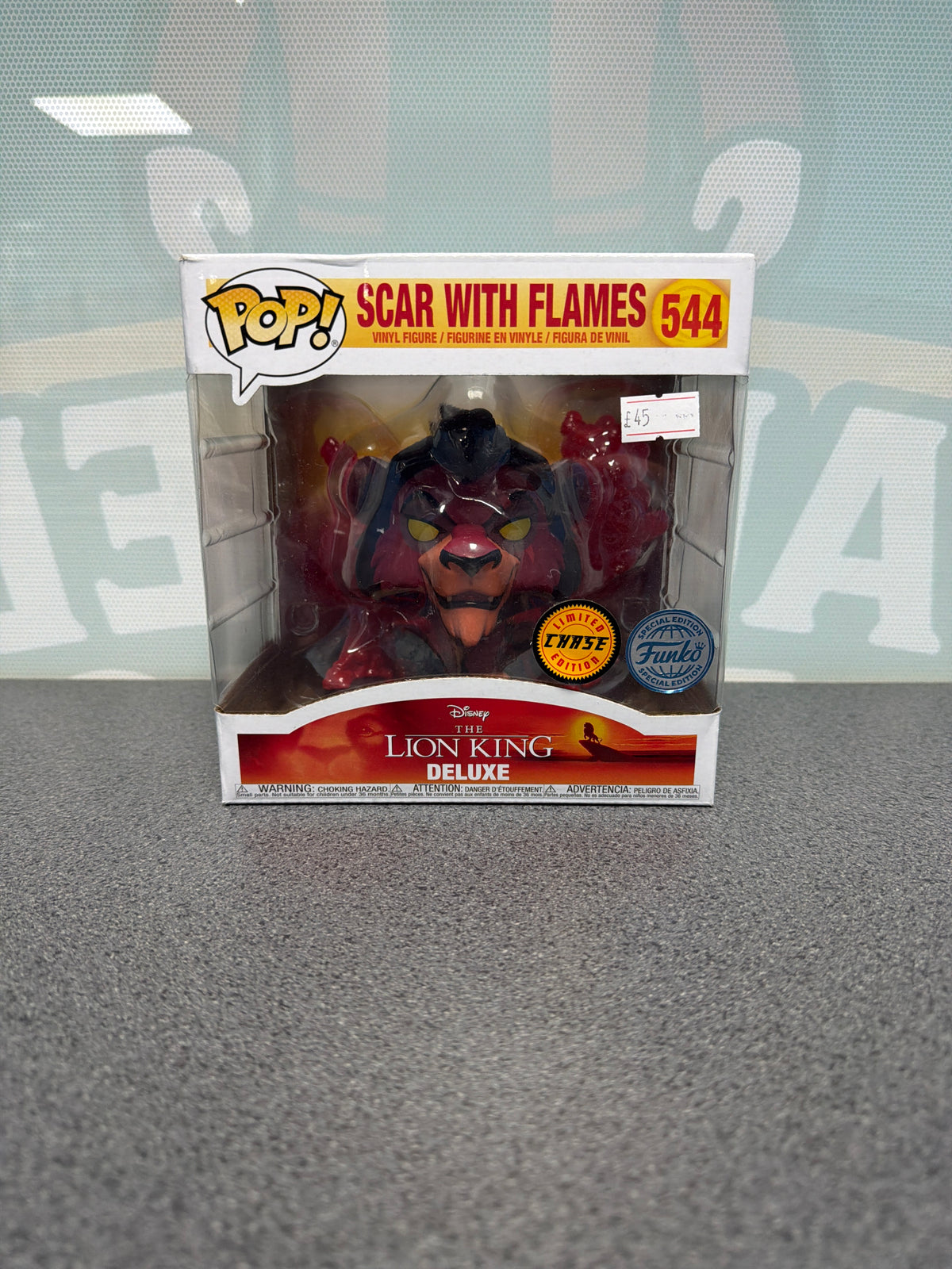 Scar with Flames #544 Pop! Deluxe – Glow Chase Deluxe – photographed boxed item