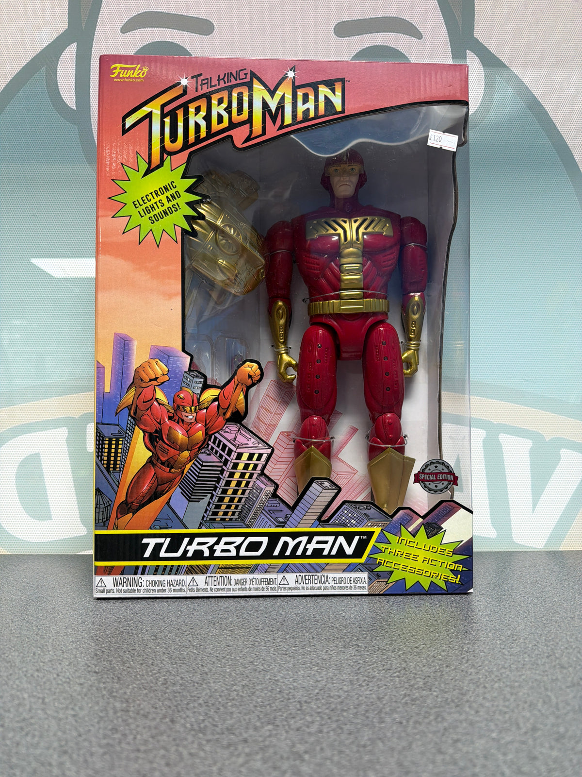 Turbo Man Action Figure – 13.5-Inch Talking Action Figure – photographed boxed item