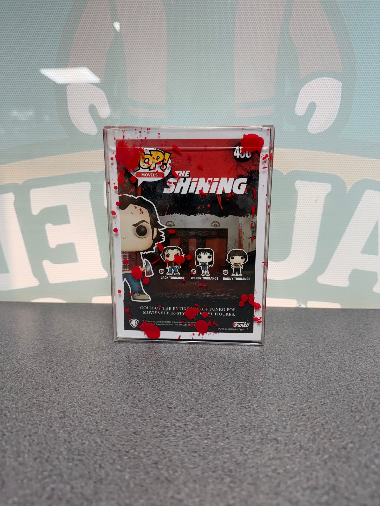 Jack Torrance Funko Pop! #456 Frozen Chase – The Shining – back of box in red-splatter protector