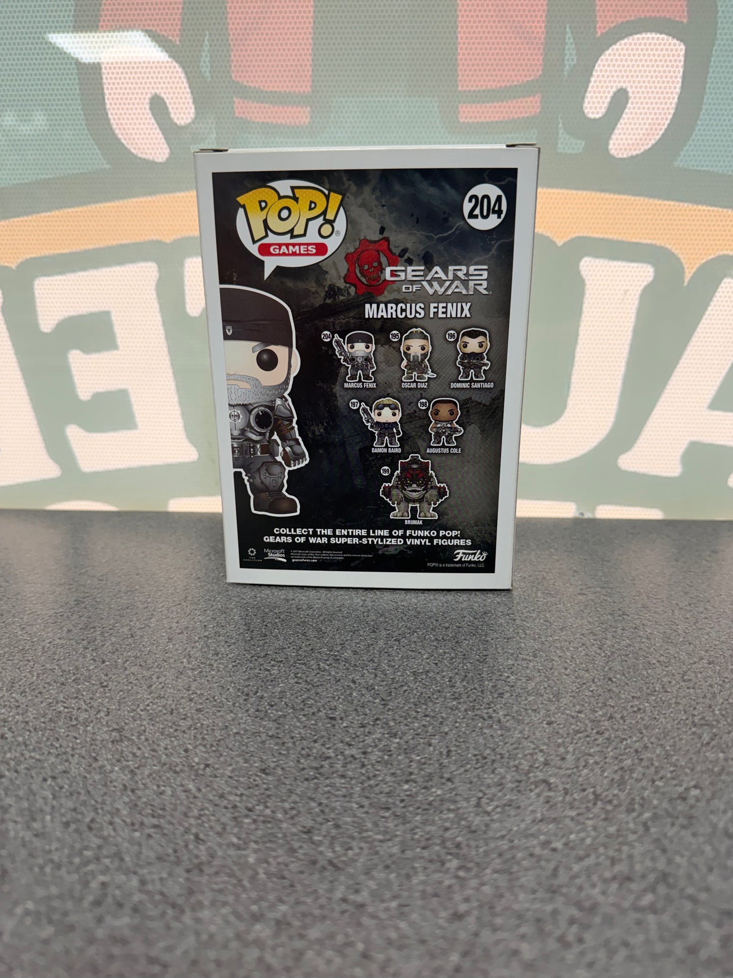 Marcus Fenix Funko Pop! #204 from Gears of War – back of box
