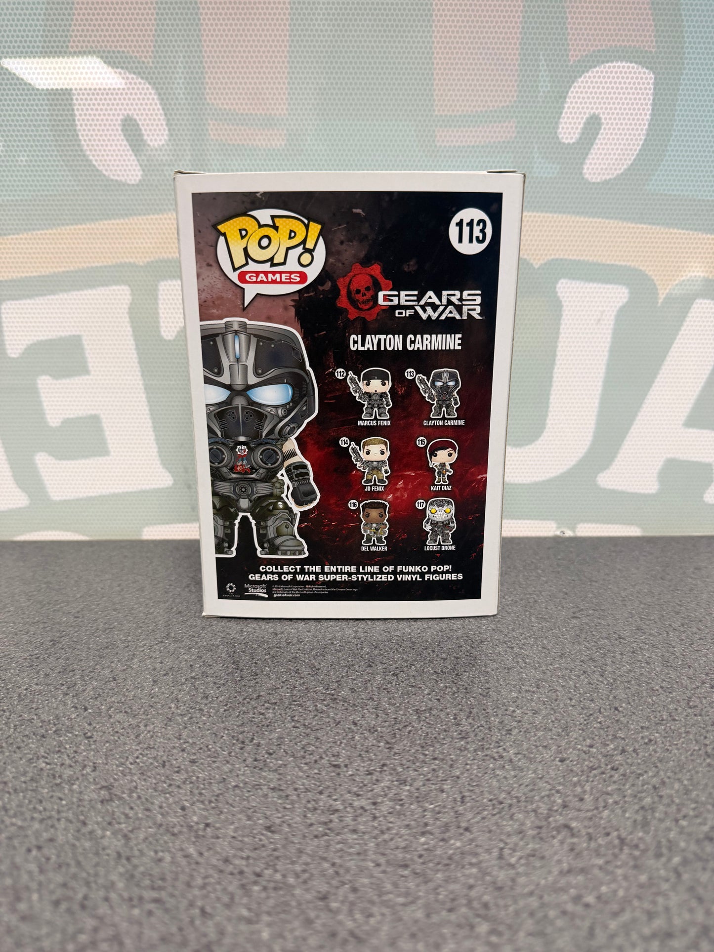 Clayton Carmine Funko Pop! #113 from Gears of War – back of box