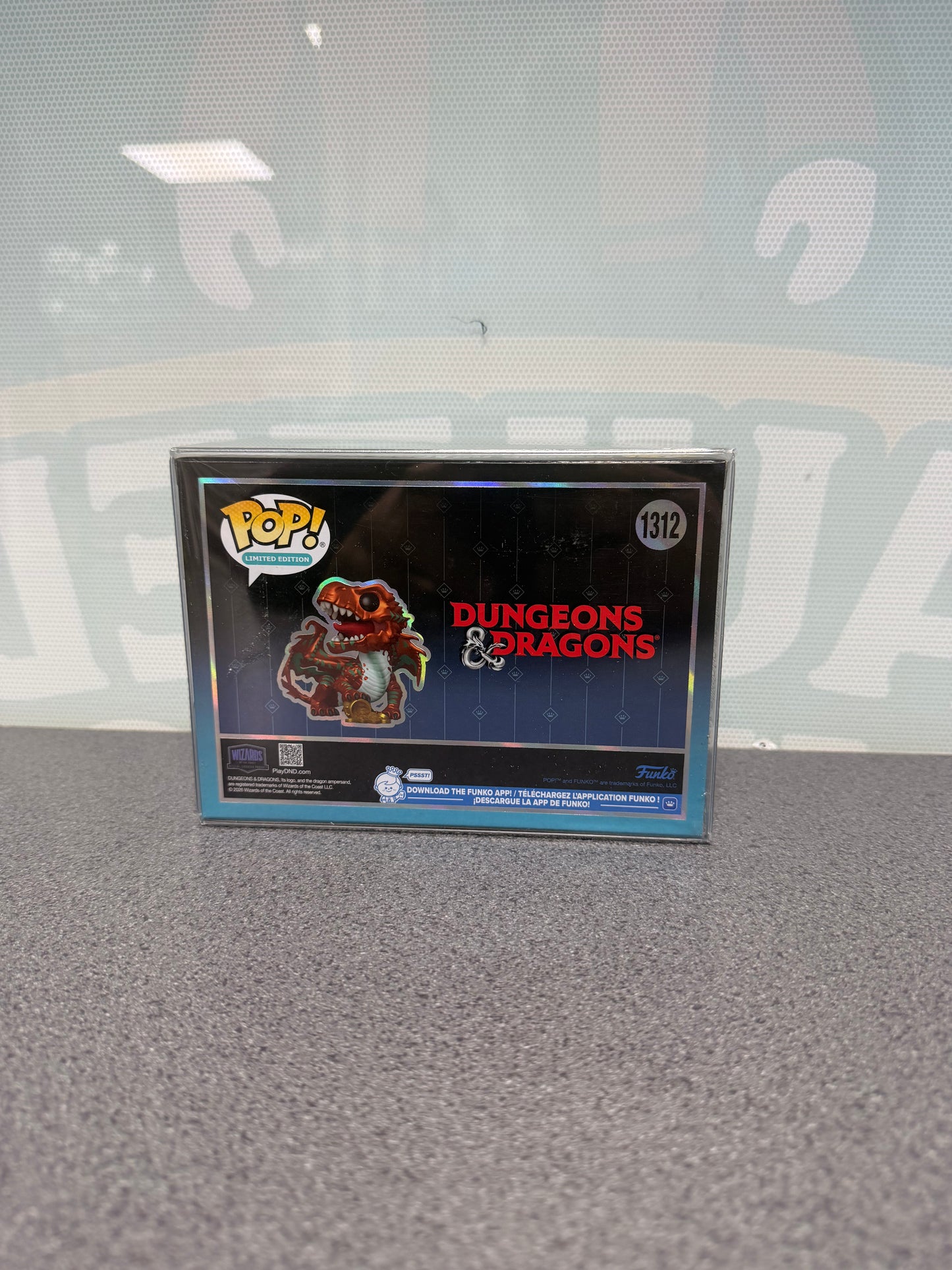 Rear of Copper Dragon Wyrmling Metallic Funko Pop! #1312 packaging