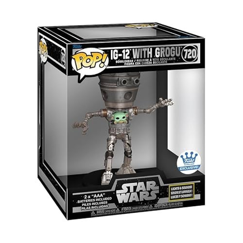 Funko Star Wars The Mandalorian Lights and Sounds Deluxe IG-12 with Grogu Figure 6.75 Inches