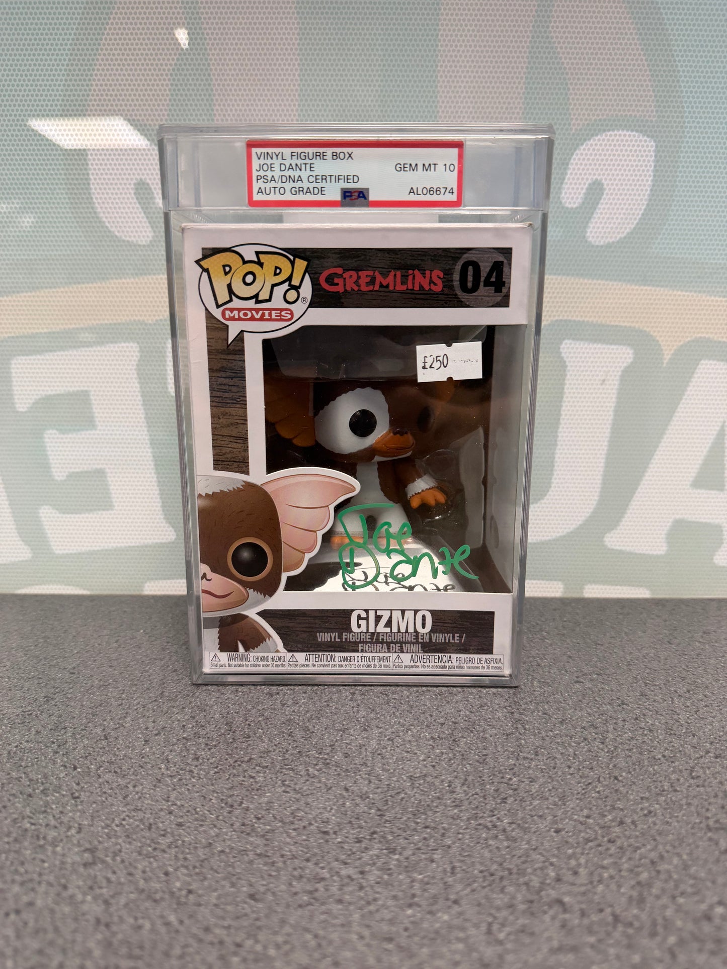 Signed Gizmo Funko Pop 04, PSA label shown, front box view