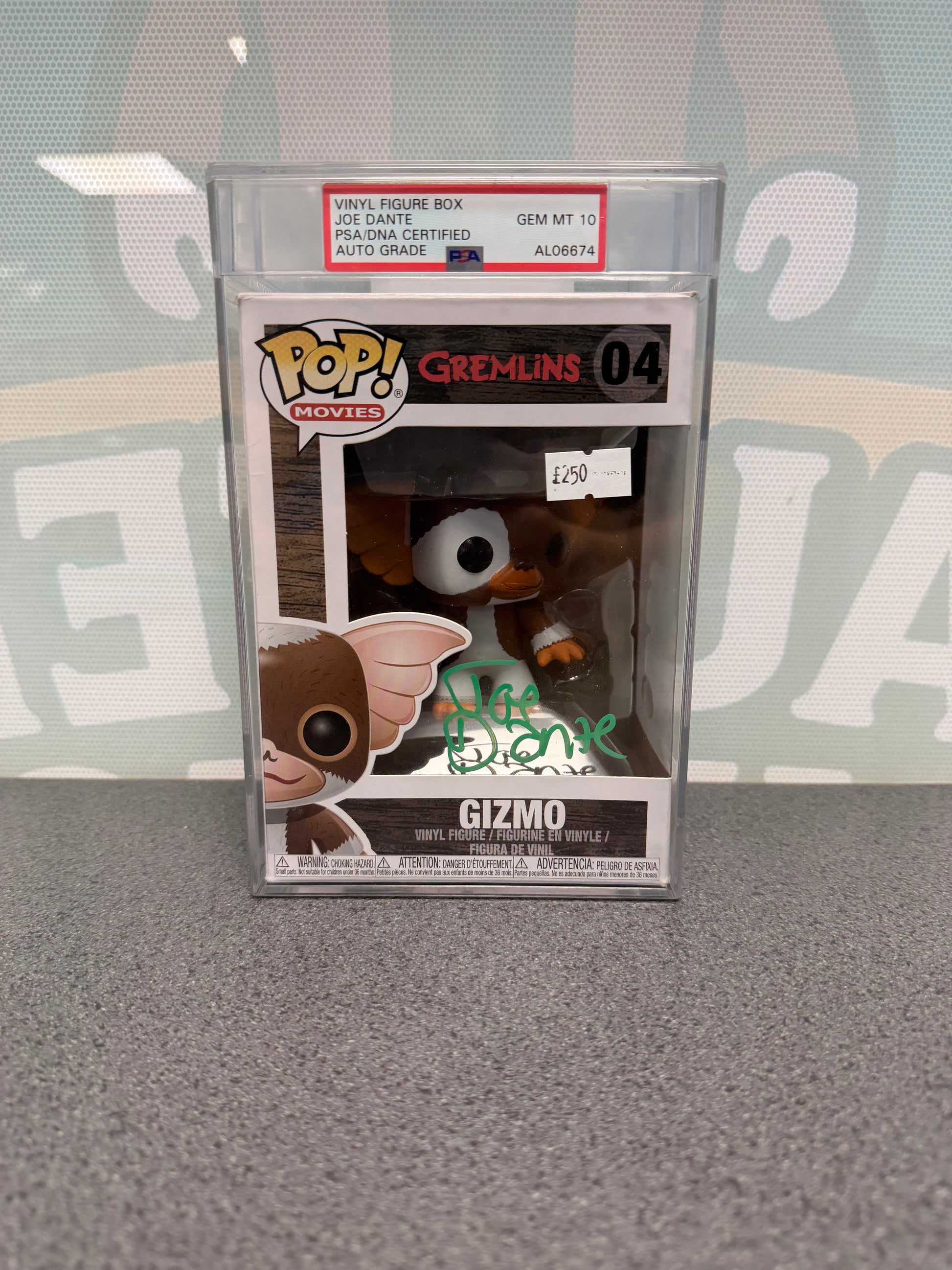 Signed Gizmo Funko Pop 04, PSA label shown, front box view
