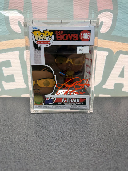 Signed A-Train Funko Pop 1406, front box view