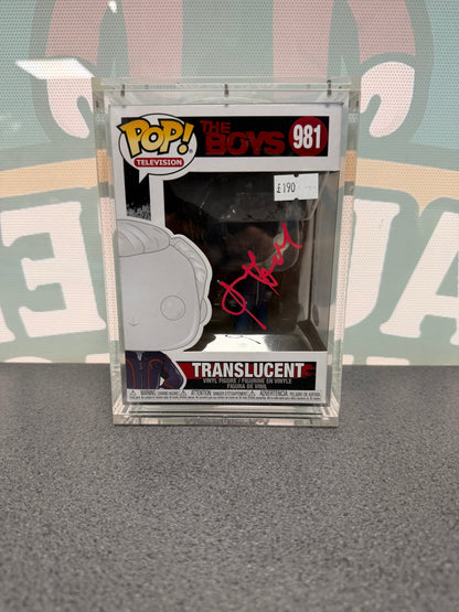 Alex Hassell signed Translucent Funko Pop 981, front box view