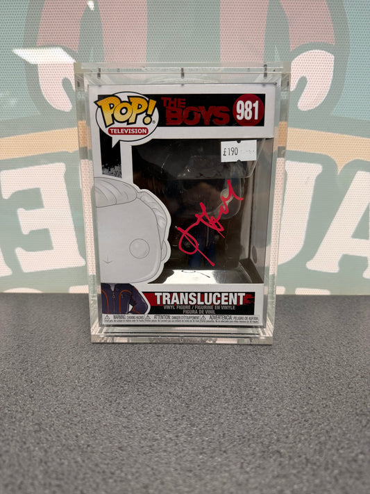 Alex Hassell signed Translucent Funko Pop 981, front box view