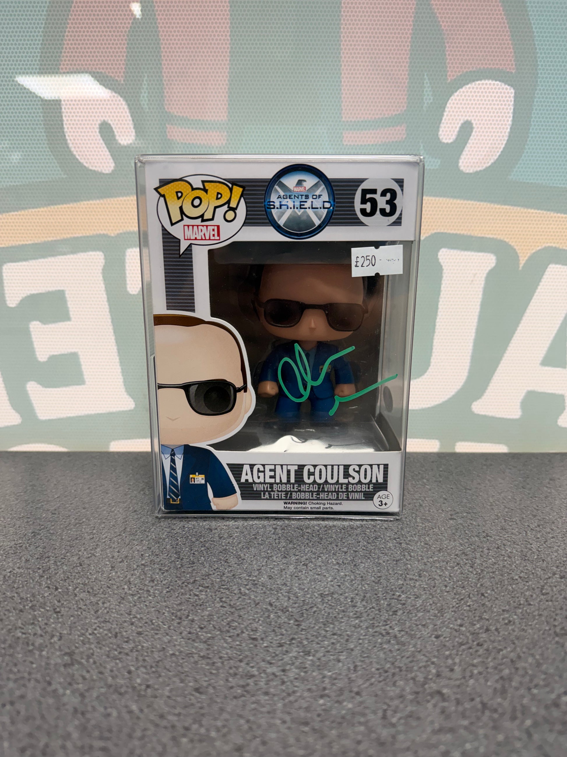 Clark Gregg signed Agent Coulson Funko Pop 53, front box view