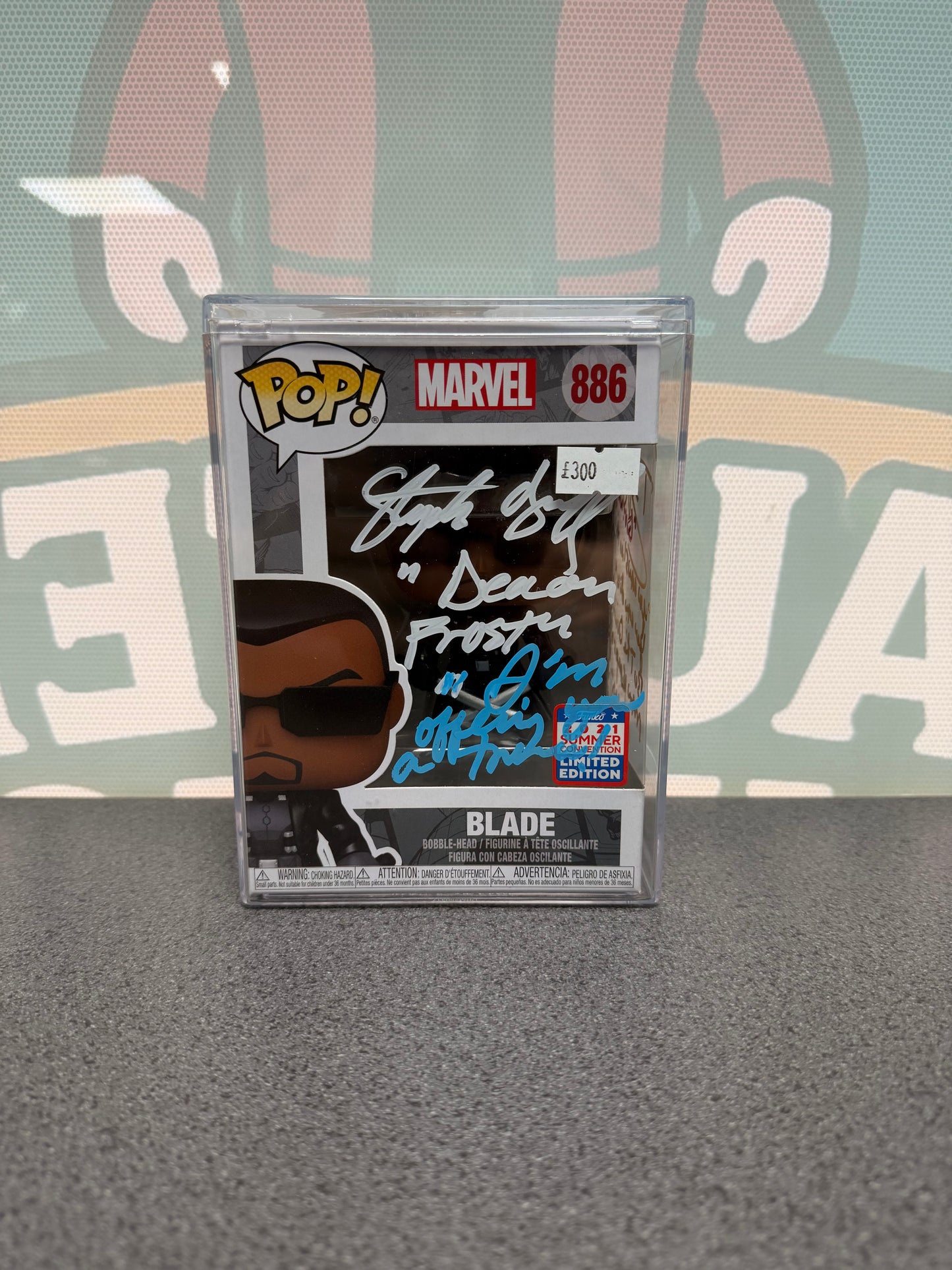 Signed Blade Funko Pop 886, front box view
