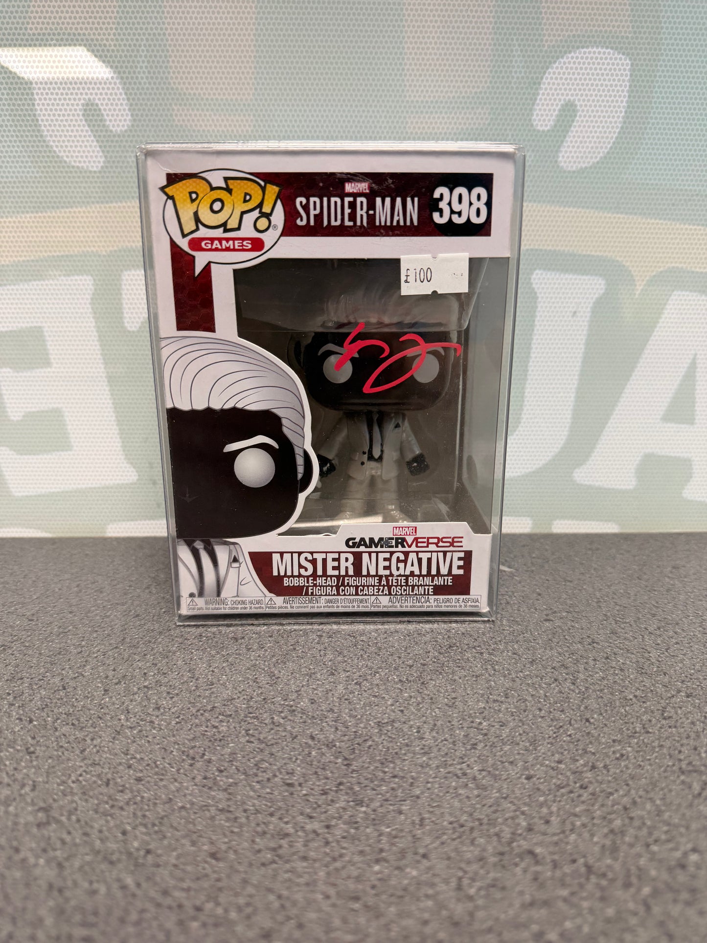 Stephen Oyoung signed Mister Negative Funko Pop 398, front box view