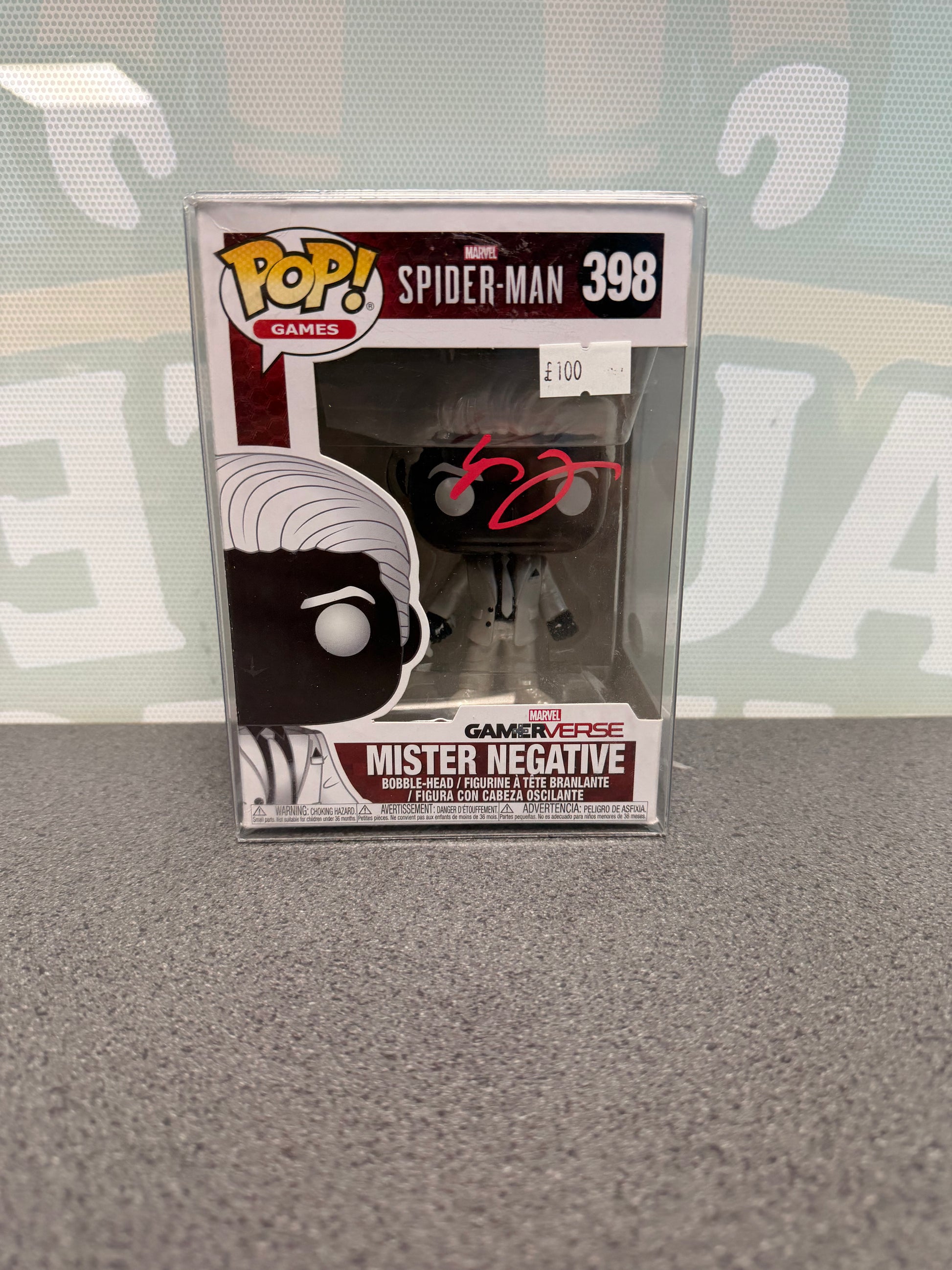Stephen Oyoung signed Mister Negative Funko Pop 398, front box view