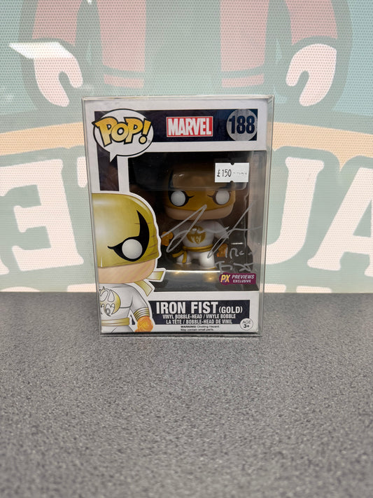 Finn Jones signed Iron Fist (Gold) Funko Pop 188, front box view