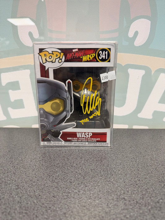 Evangeline Lilly signed Wasp Funko Pop 341, front box view