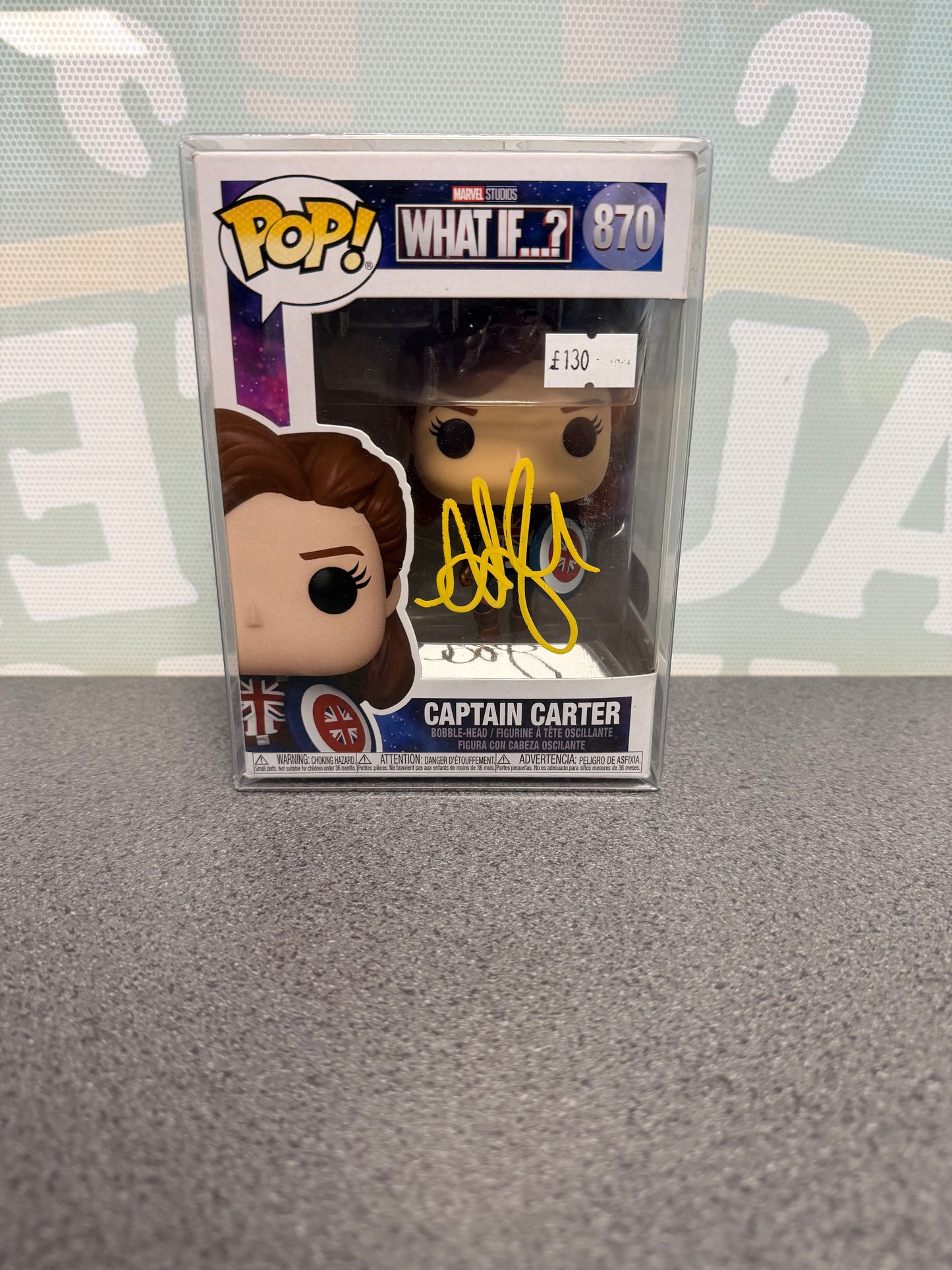 Hayley Atwell signed Captain Carter Funko Pop 870, front box view