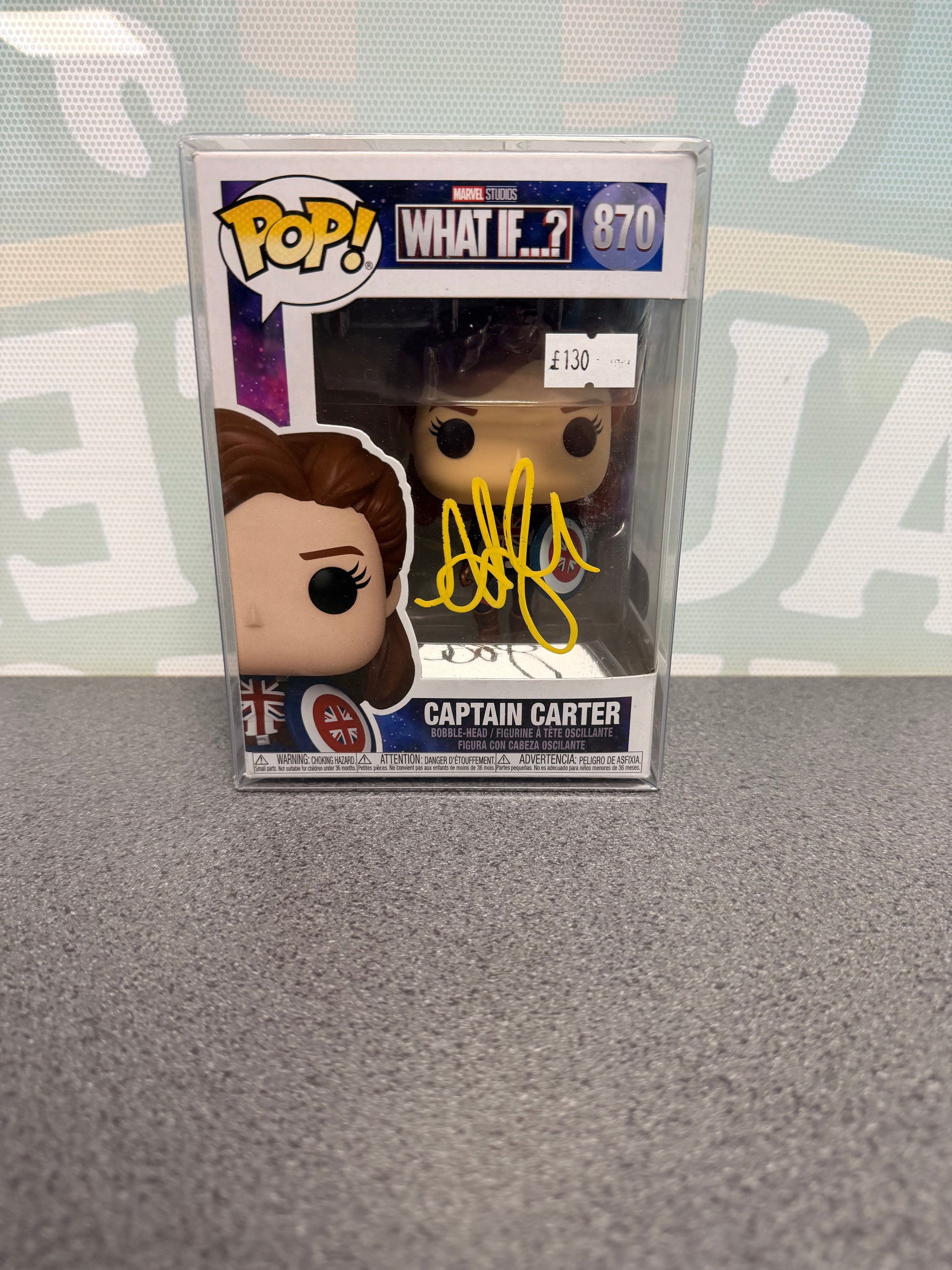 Hayley Atwell signed Captain Carter Funko Pop 870, front box view