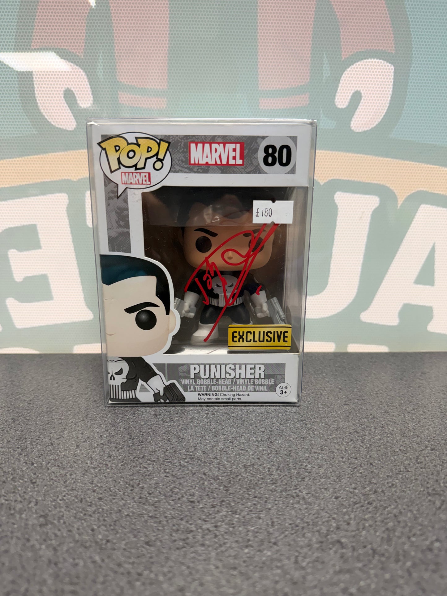 Signed Punisher Funko Pop 80, front box view