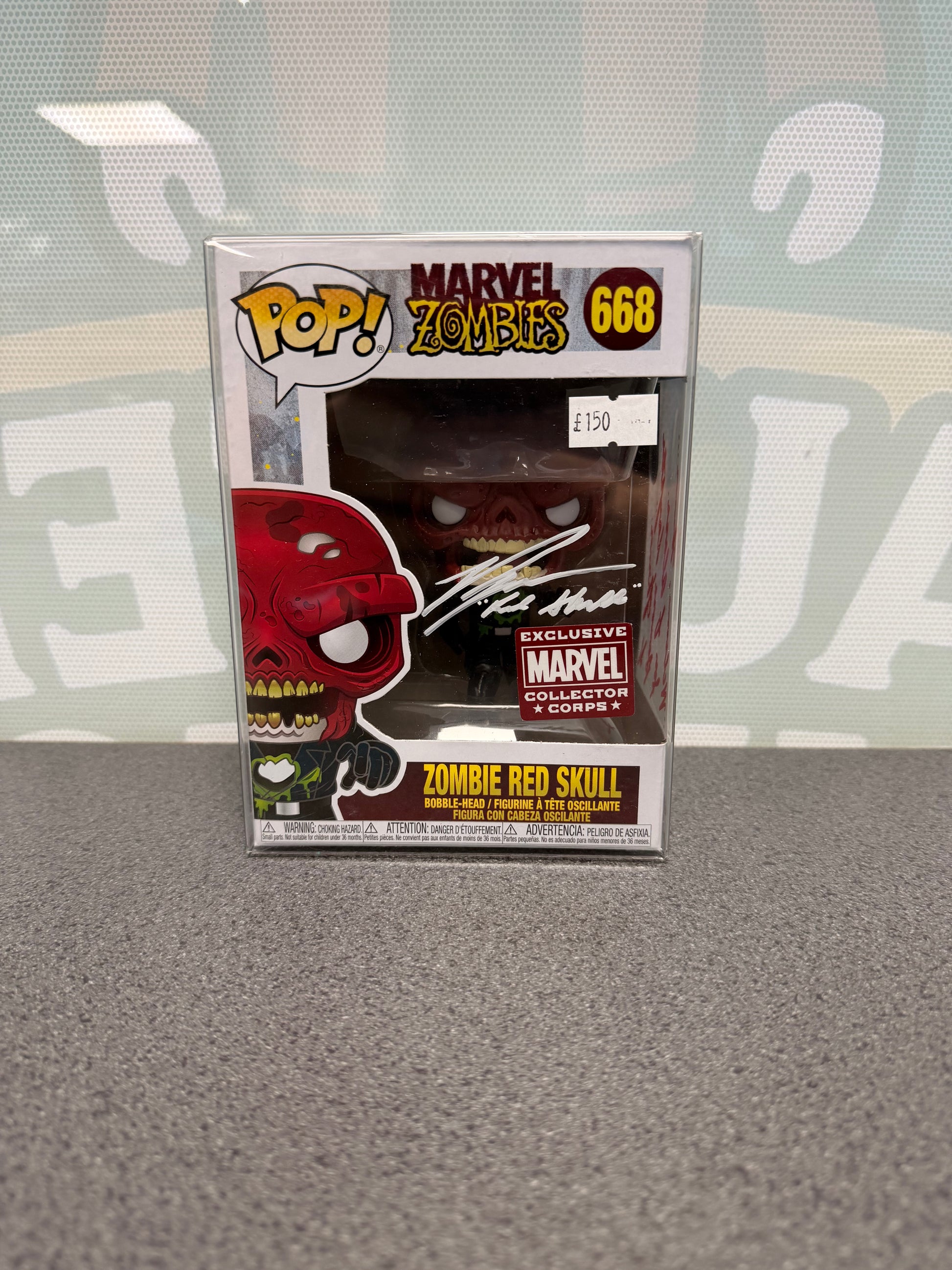 Signed Zombie Red Skull Funko Pop 668, front box view