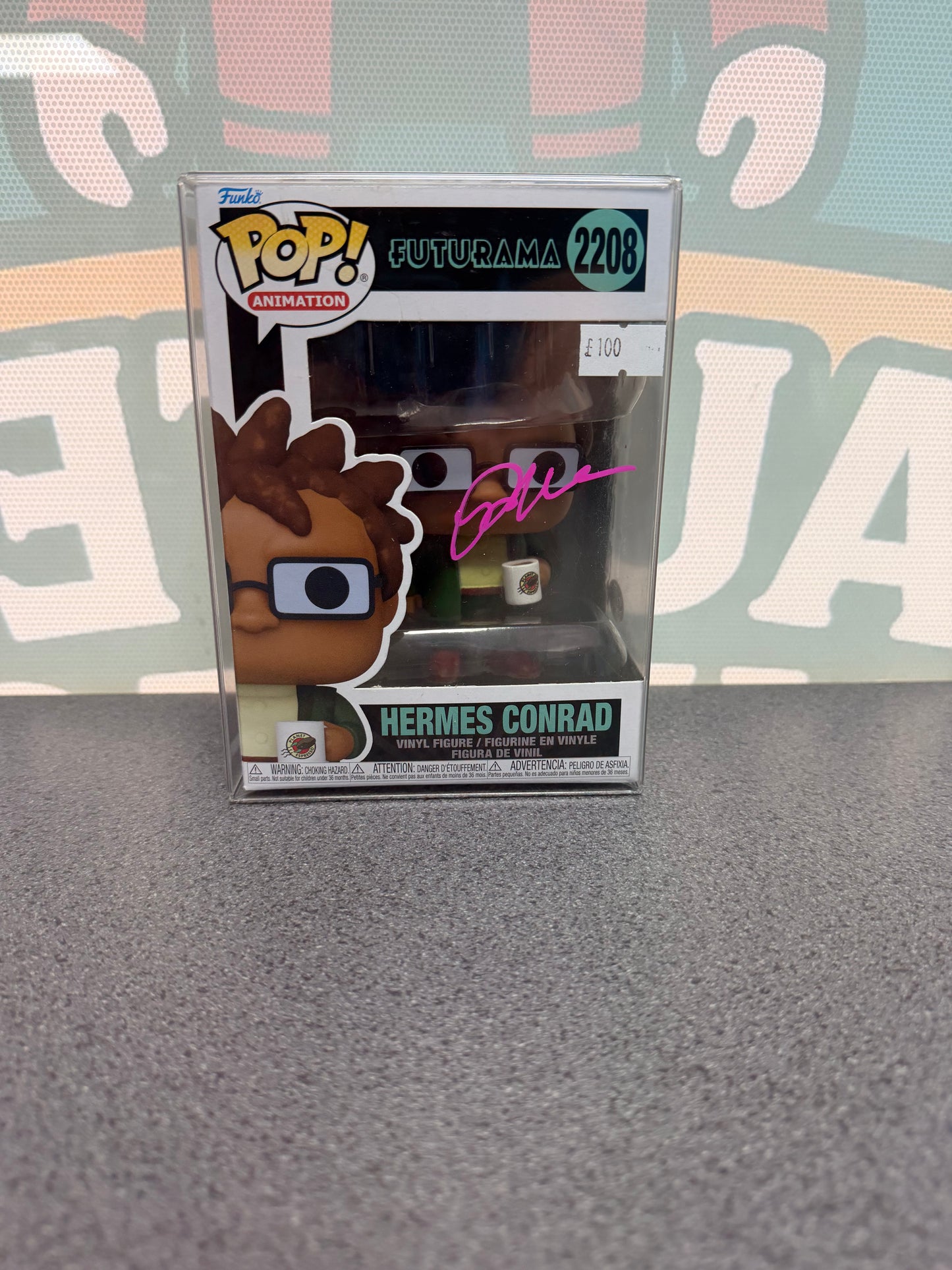 Phil LaMarr Signed Hermes Conrad Funko Pop! #2208 – Pink Signature