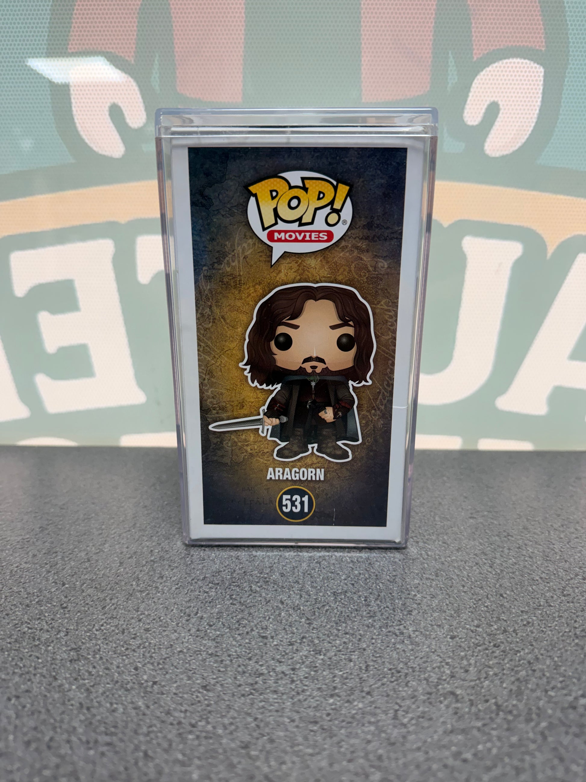 Viggo Mortensen signed Aragorn Funko Pop #531 – illustrated side of box