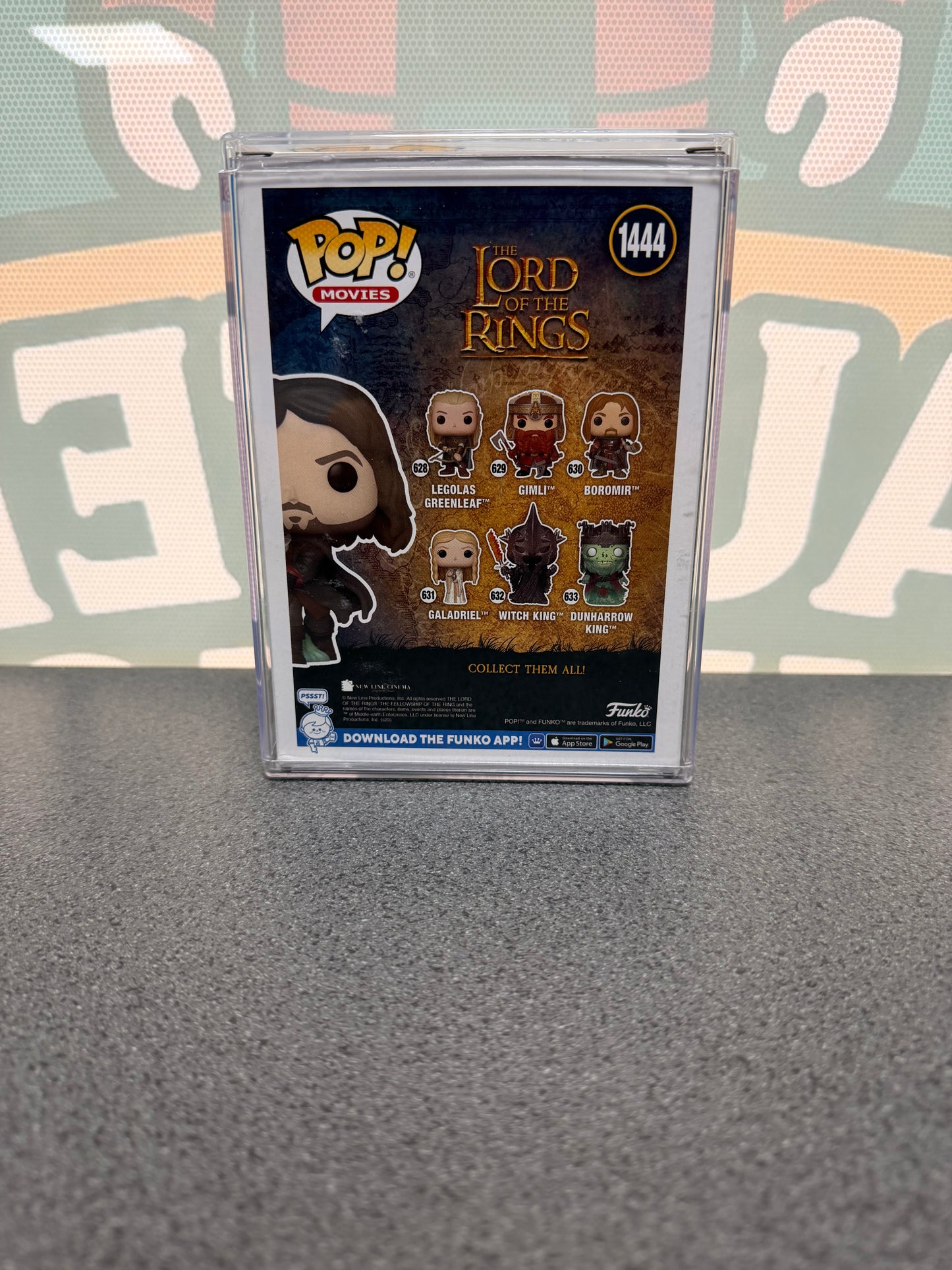 Viggo Mortensen signed Aragorn Funko Pop #1444 – rear of box