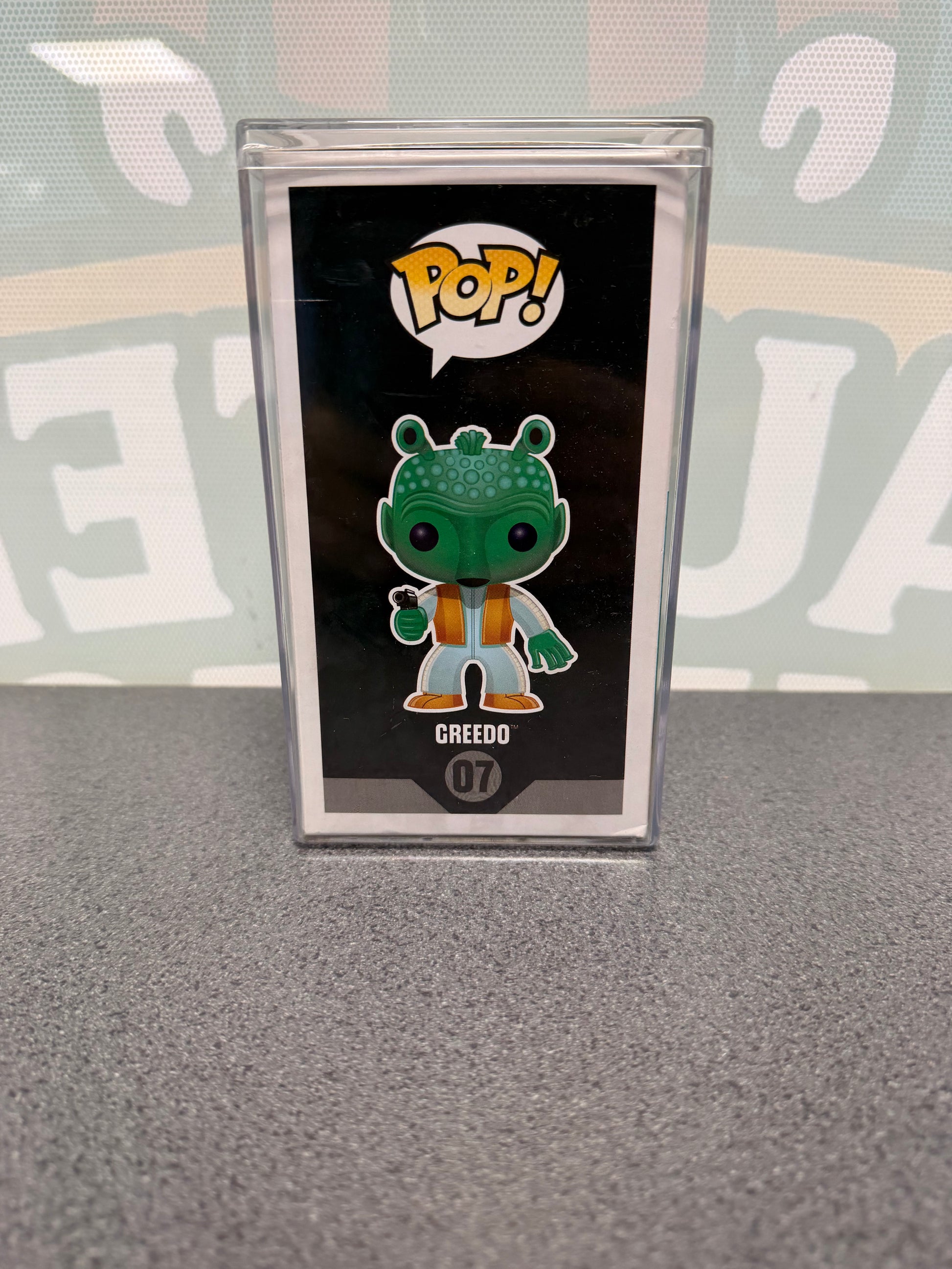Paul Blake signed Greedo Funko Pop #07 – illustrated side of box