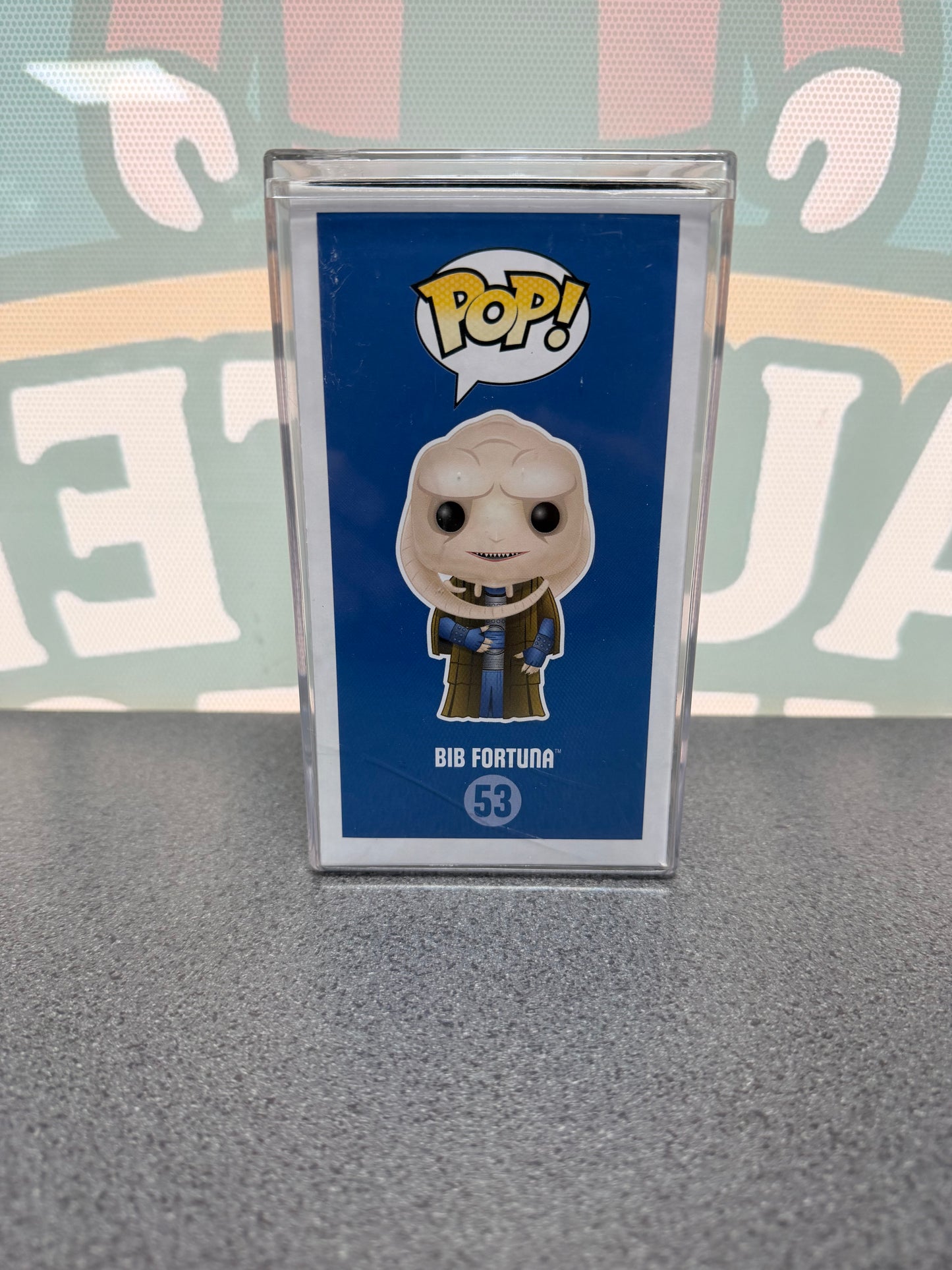 Michael Carter signed Bib Fortuna Funko Pop #53 – illustrated side of box