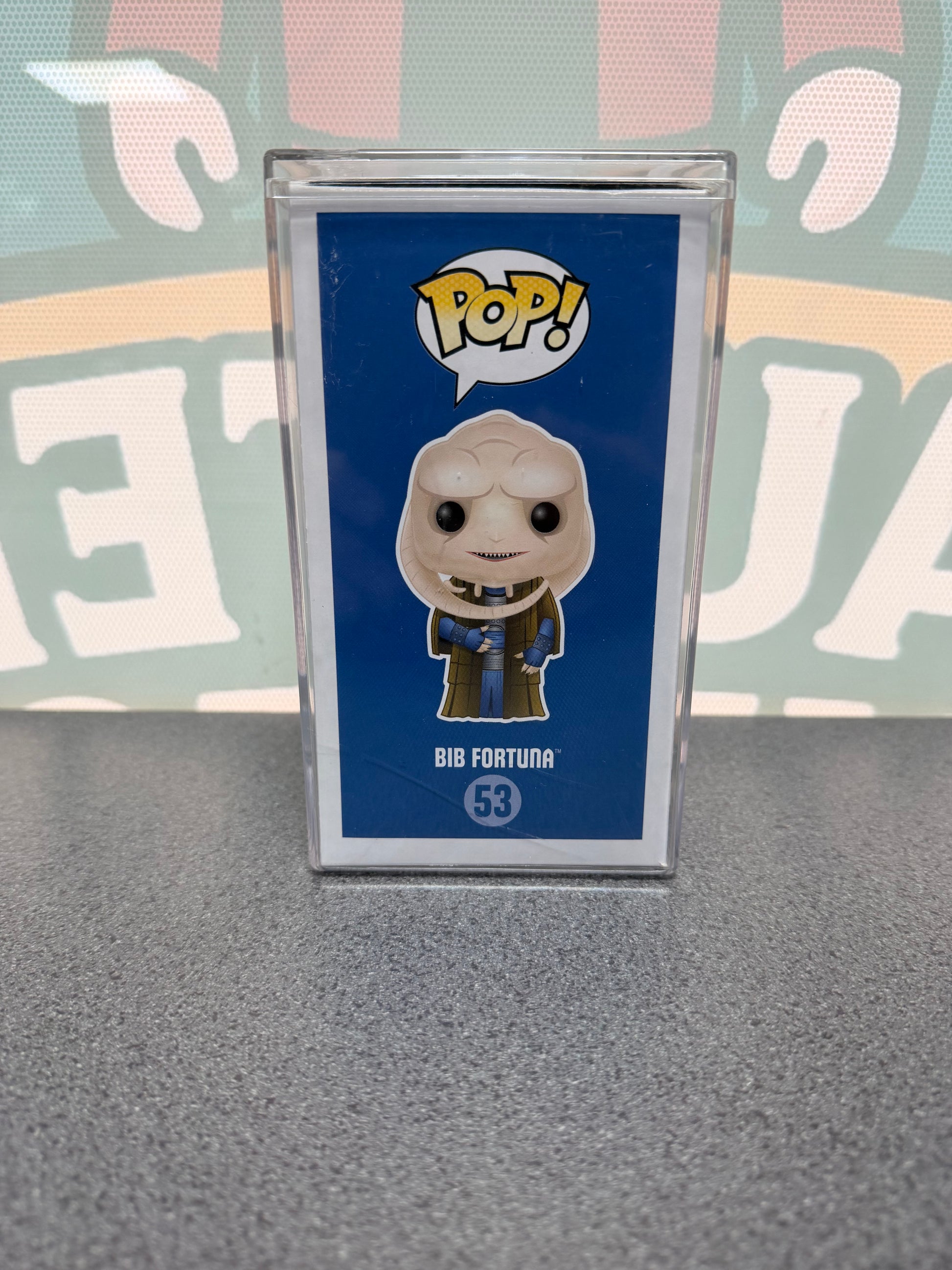 Michael Carter signed Bib Fortuna Funko Pop #53 – illustrated side of box