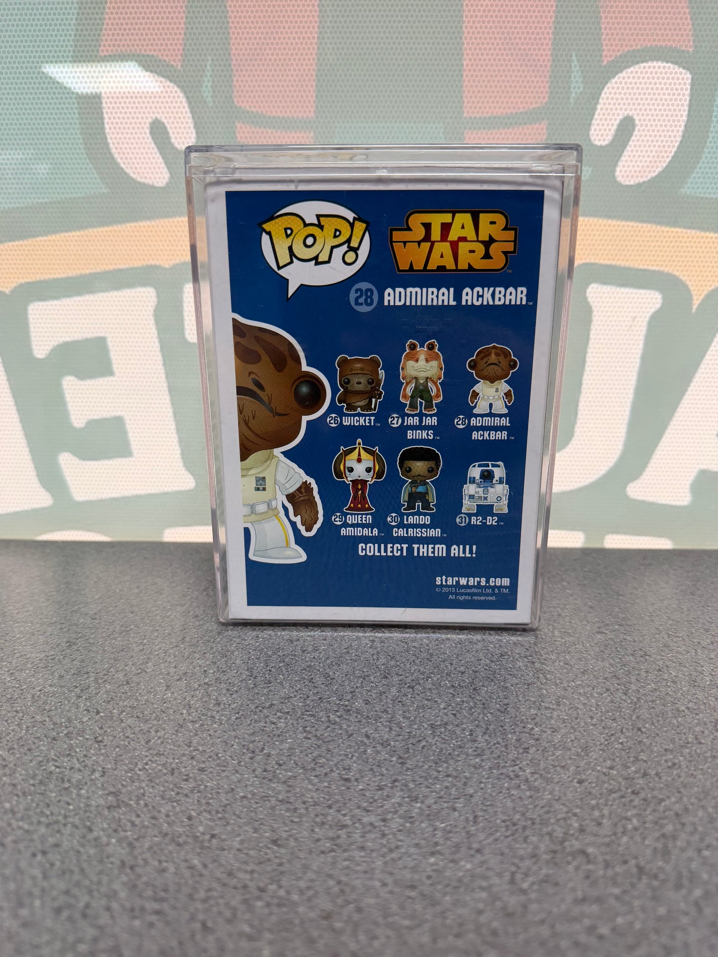 Tim Rose signed Admiral Ackbar Funko Pop #28 – rear of box