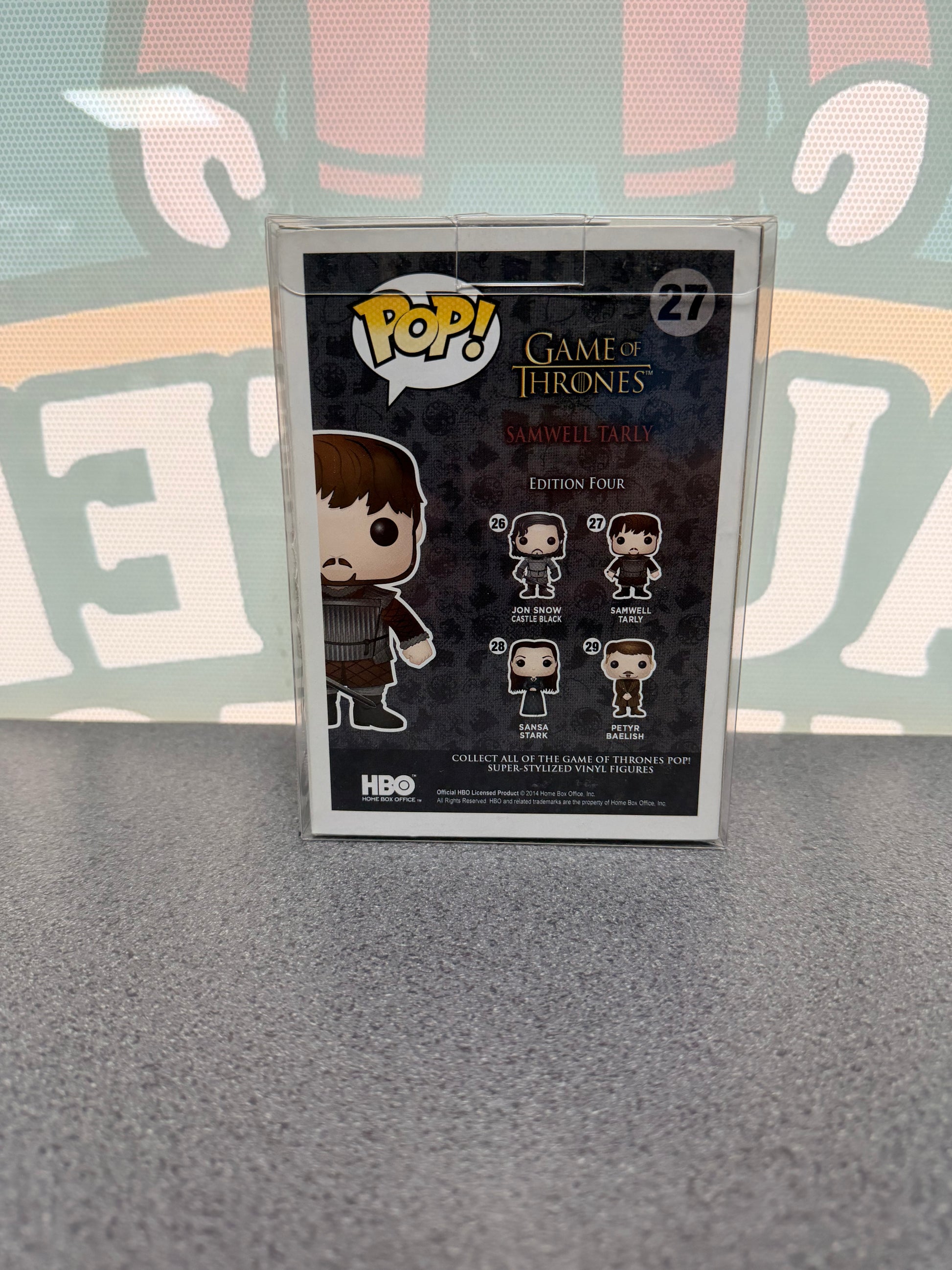 John Bradley signed Samwell Tarly Funko Pop #27 – rear of box
