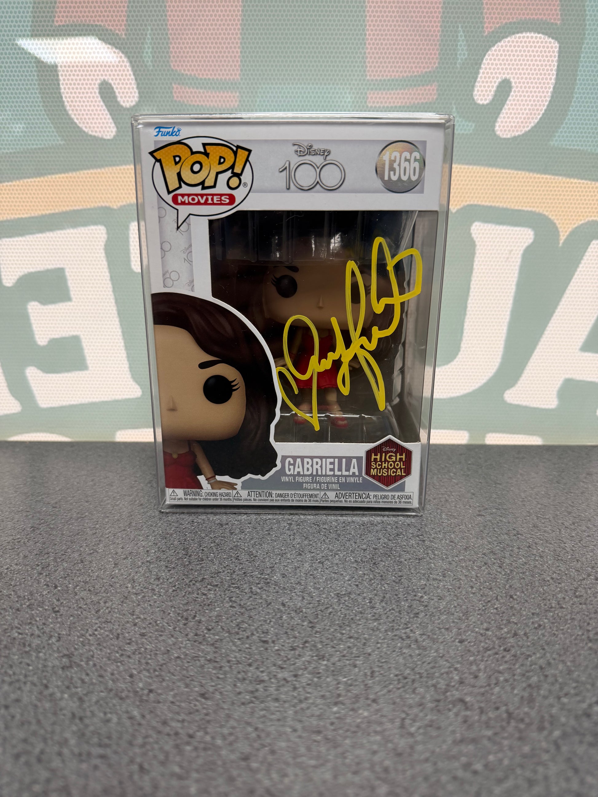 Vanessa Hudgens signed Gabriella Funko Pop #1366 – front with yellow autograph