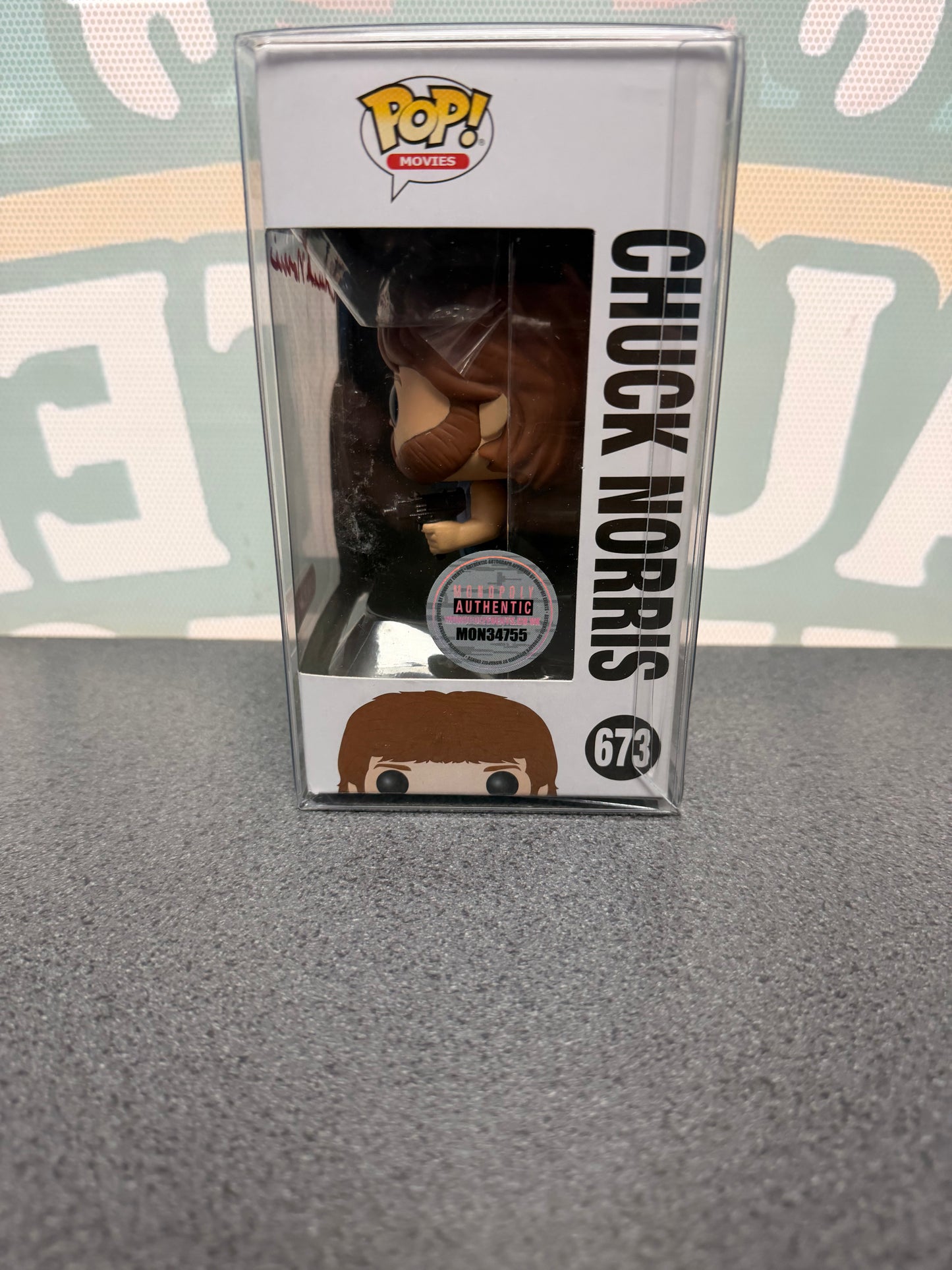 Chuck Norris signed Funko Pop #673 – side window with Monopoly Authentic MON34755