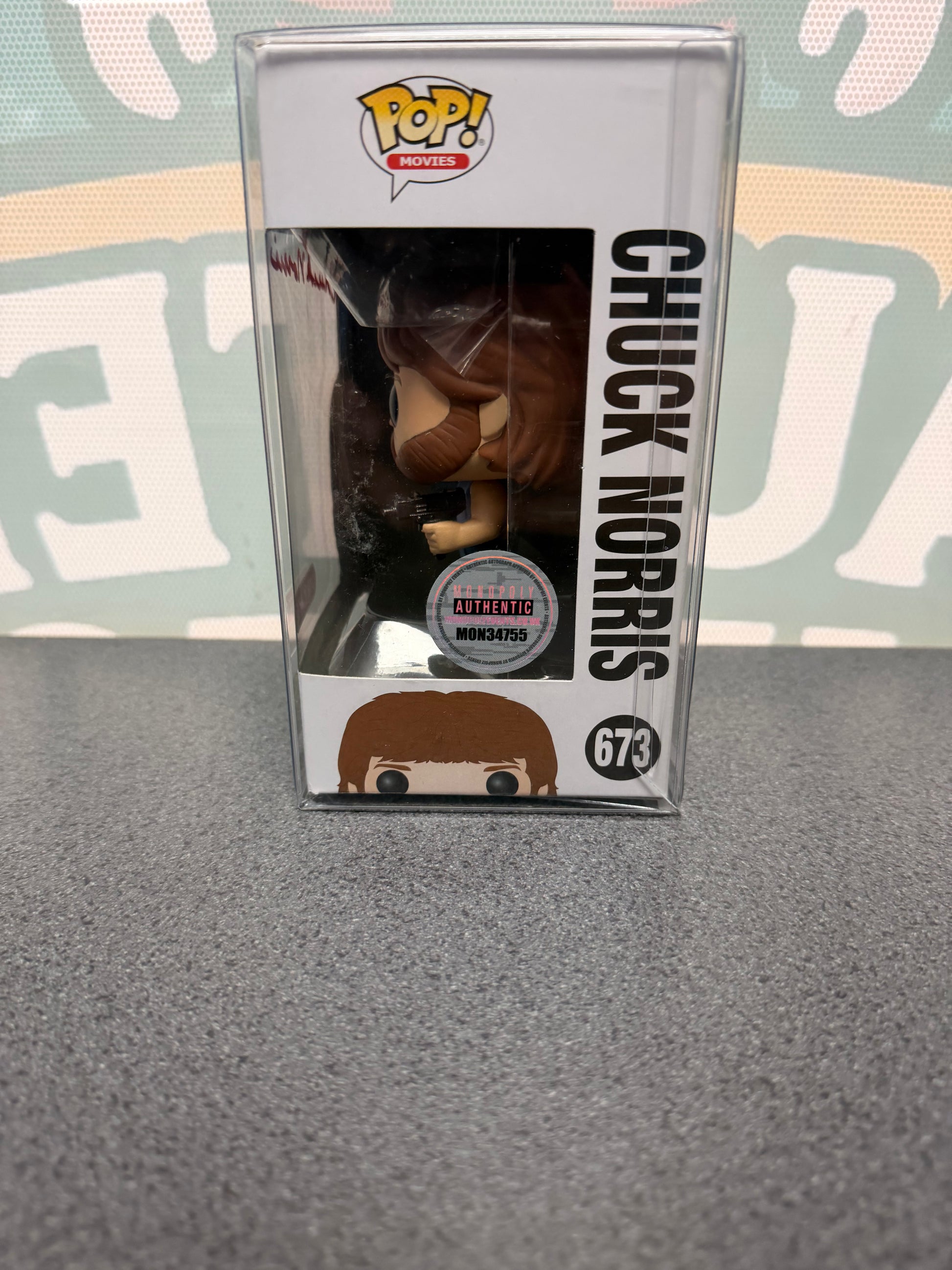 Chuck Norris signed Funko Pop #673 – side window with Monopoly Authentic MON34755