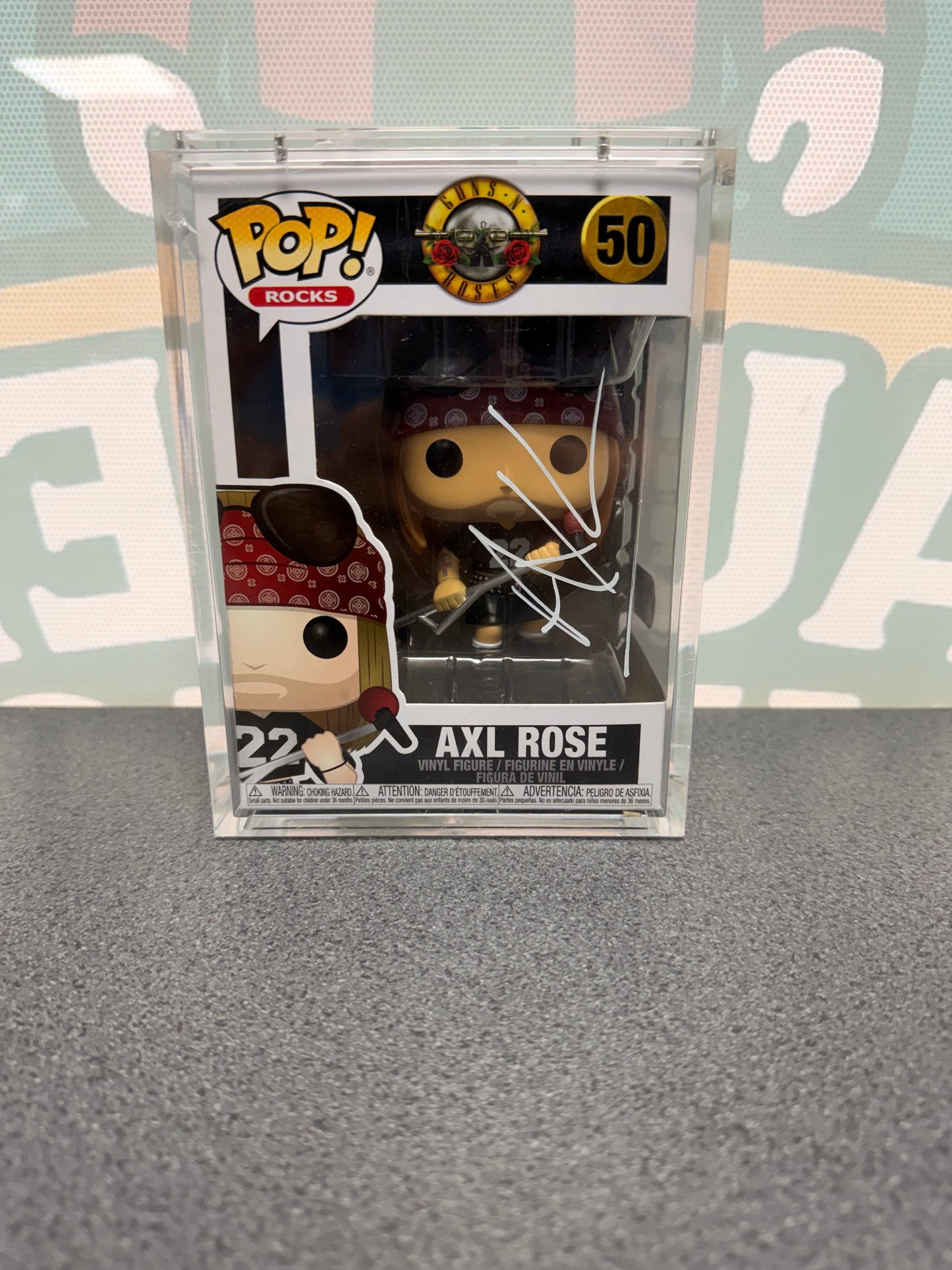 Axl Rose signed Funko Pop #50 – front with white autograph