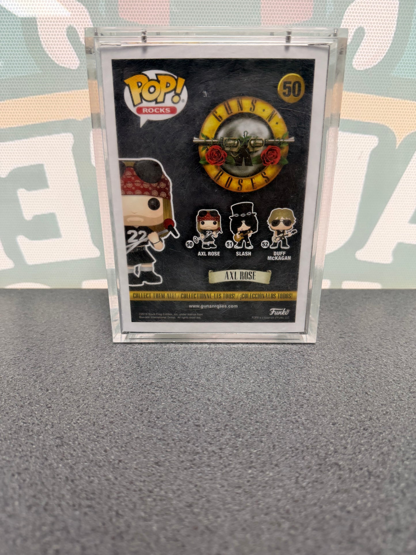 Axl Rose signed Funko Pop #50 – rear of box