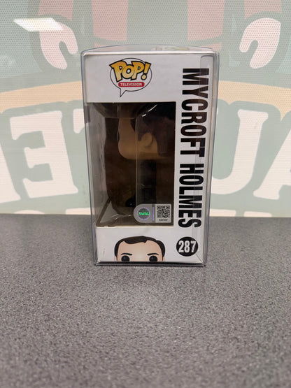 Mark Gatiss signed Mycroft Holmes Funko Pop #287 from Sherlock – window side with SWAU S207497 label