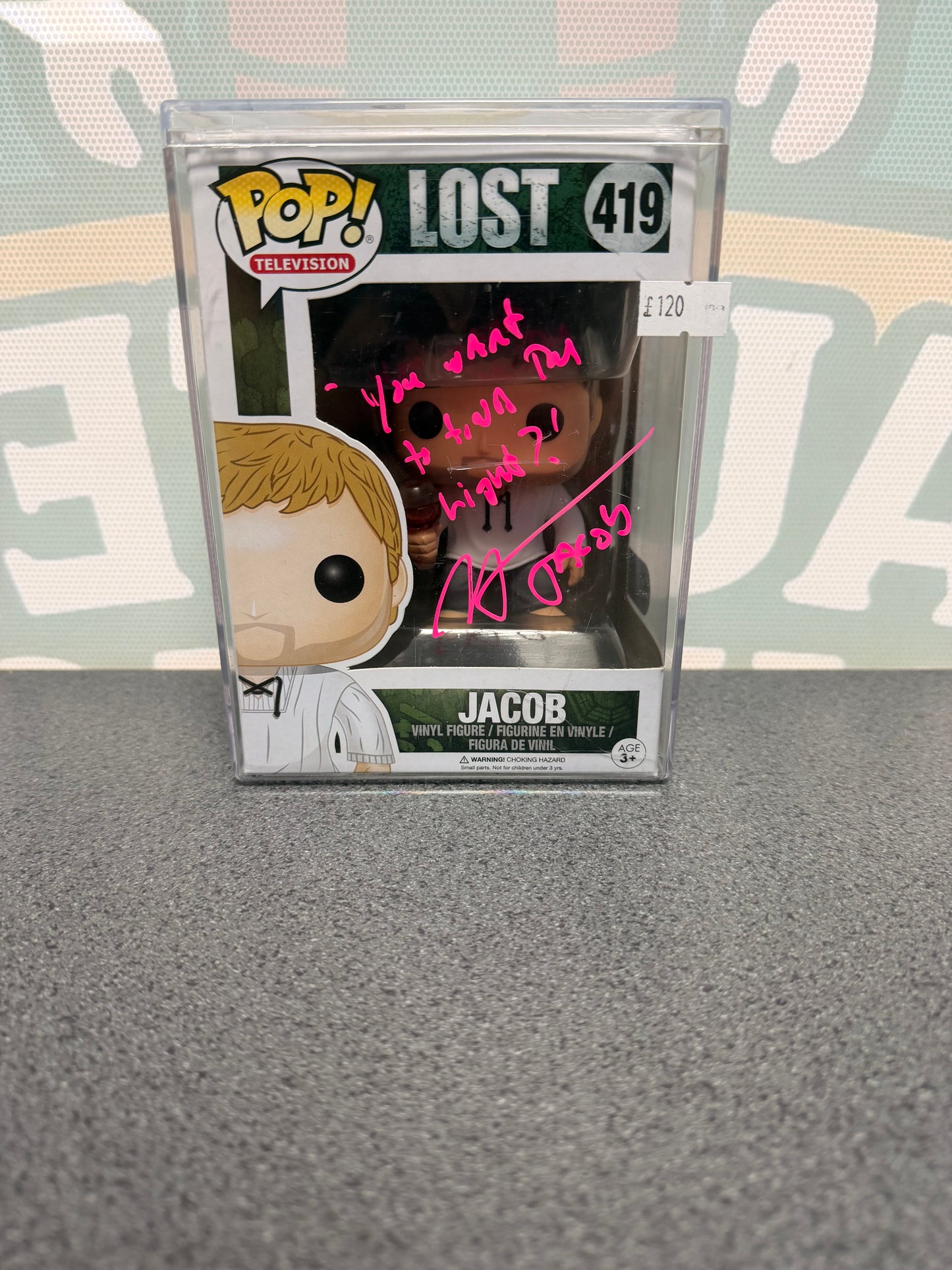 Mark Pellegrino signed Jacob Funko Pop #419 from Lost – front with autograph