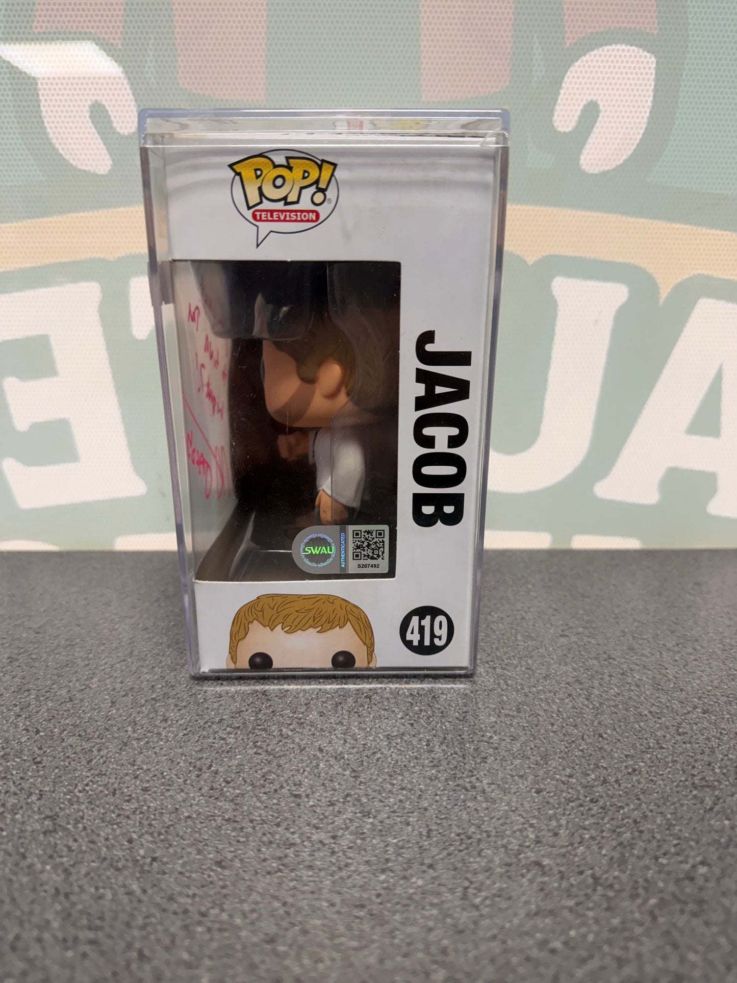 Mark Pellegrino signed Jacob Funko Pop #419 from Lost – window side with SWAU S207492 label