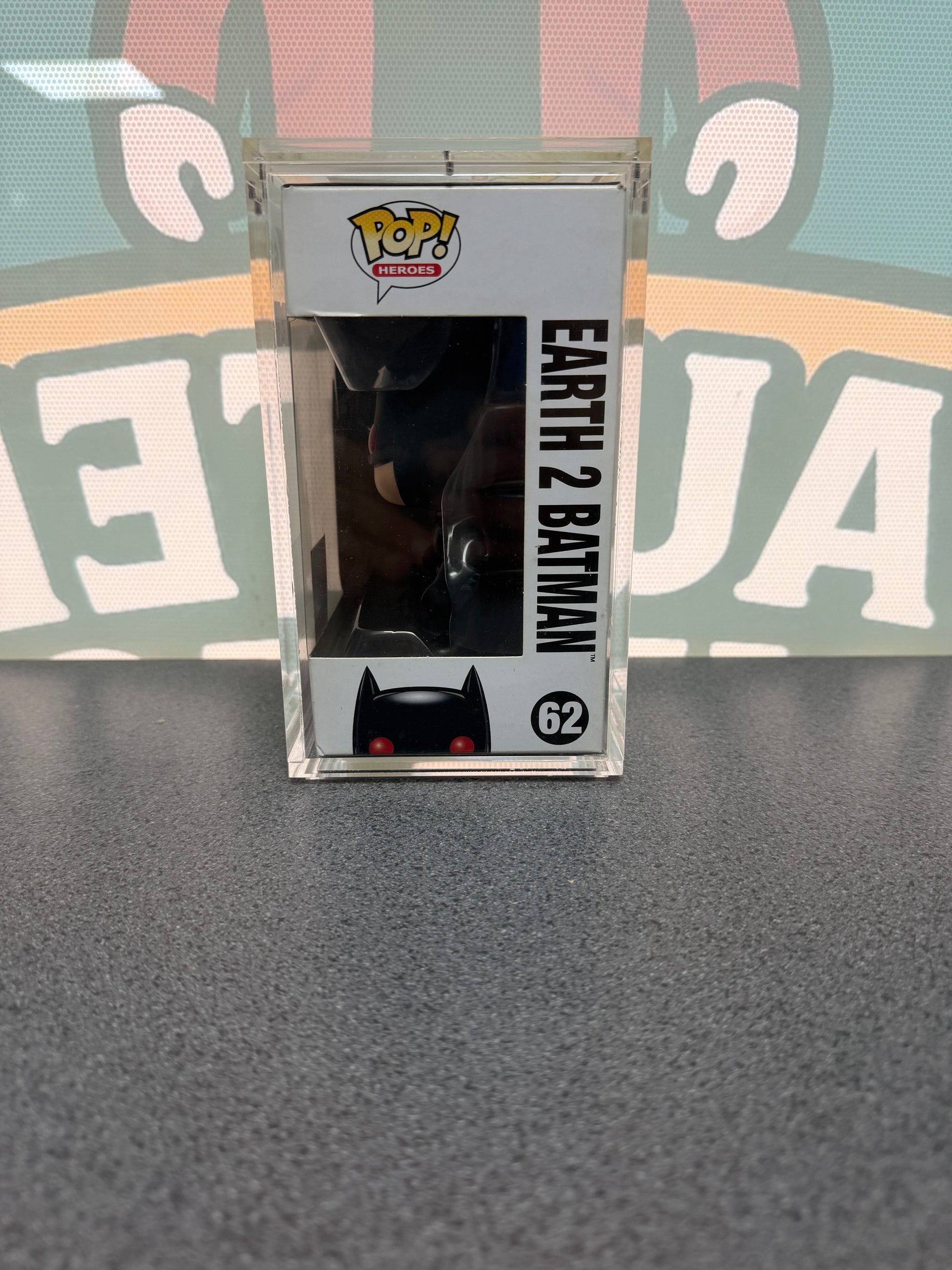Earth 2 Batman Funko Pop! #62 – NYCC First to Market – window side of box