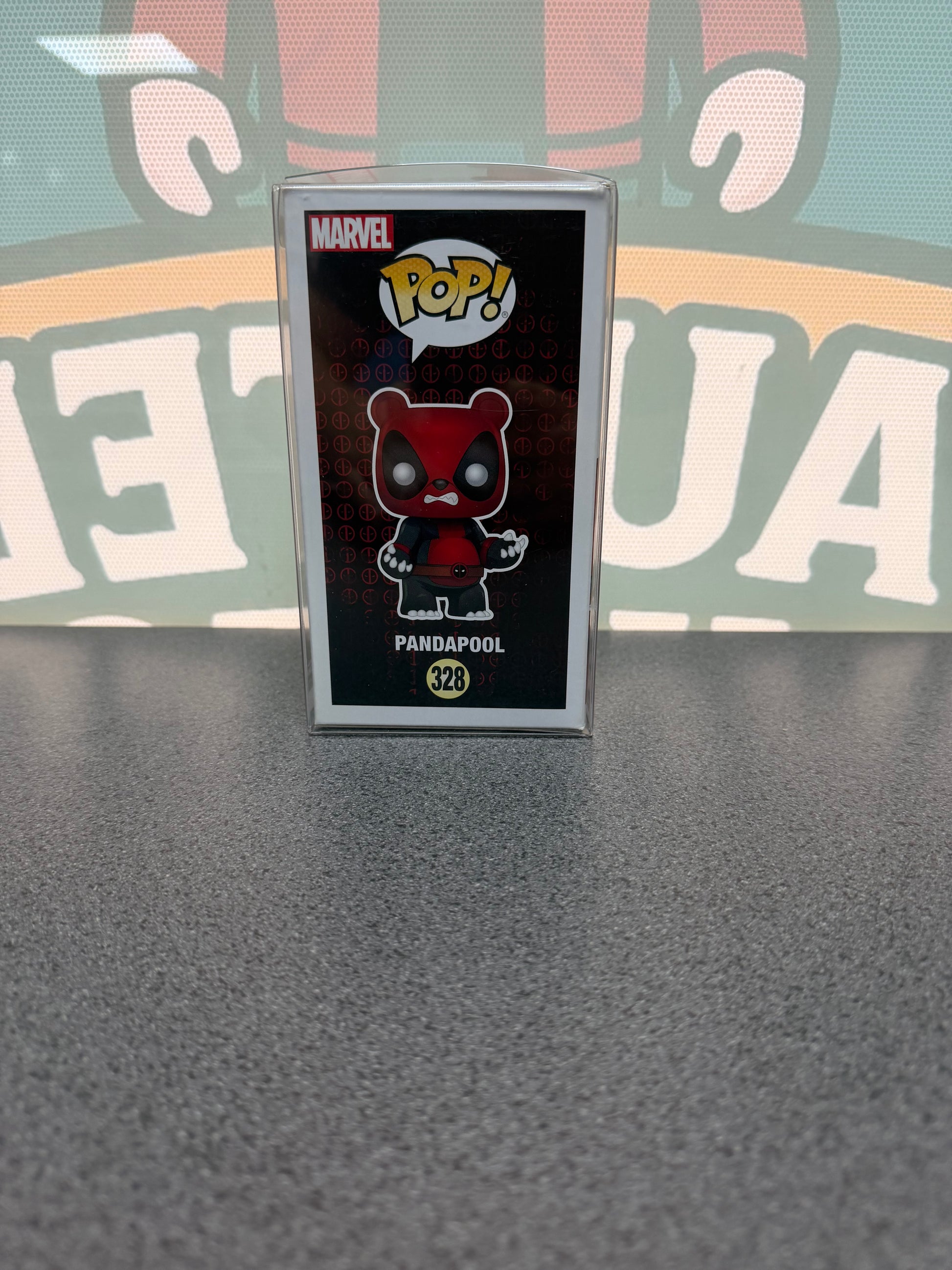 Pandapool Funko Pop! #328 – Flocked Chase – EMP Exclusive – illustrated side of box