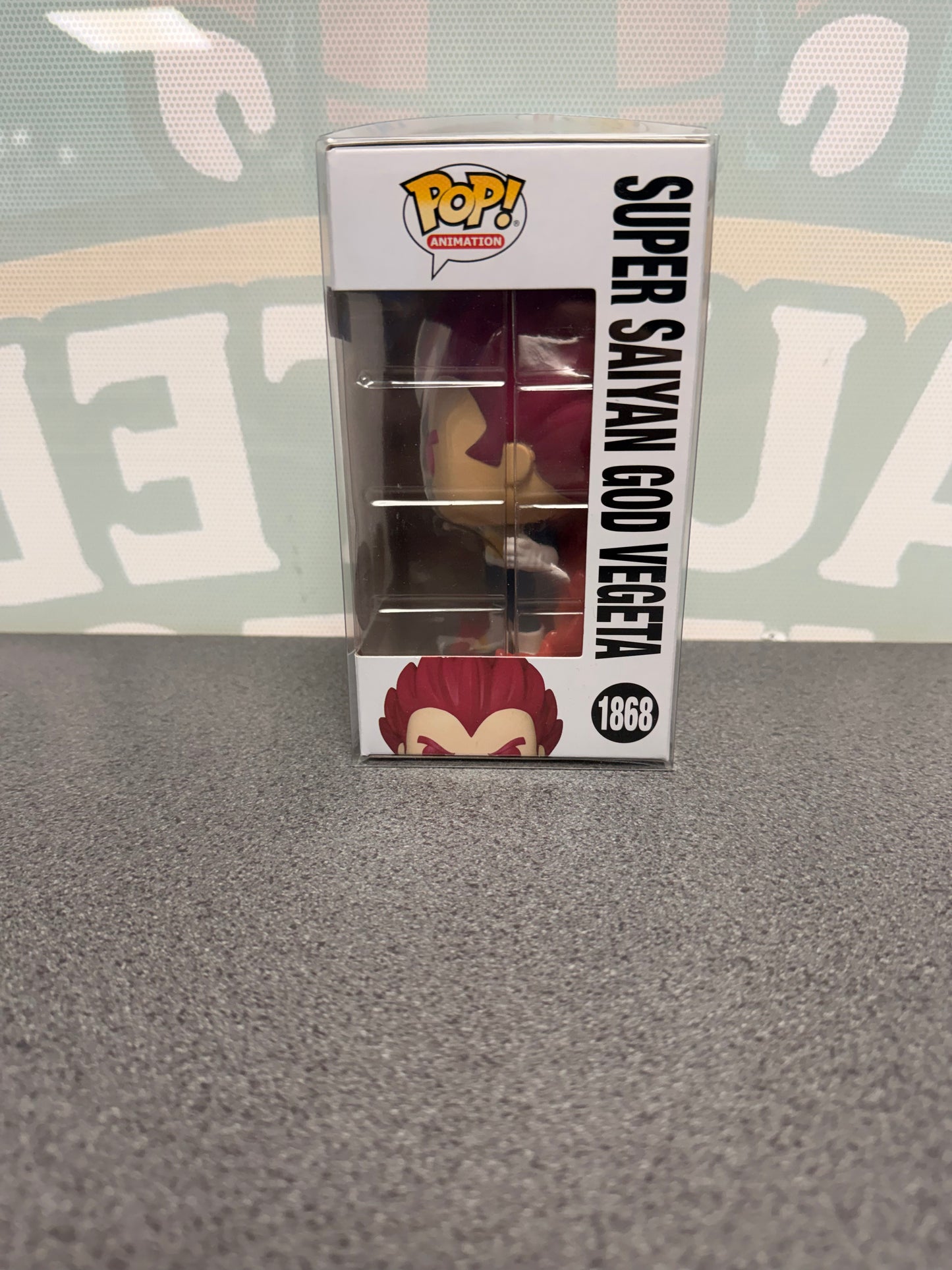 Super Saiyan God Vegeta Funko Pop! #1868 – Glow Chase – window side of box