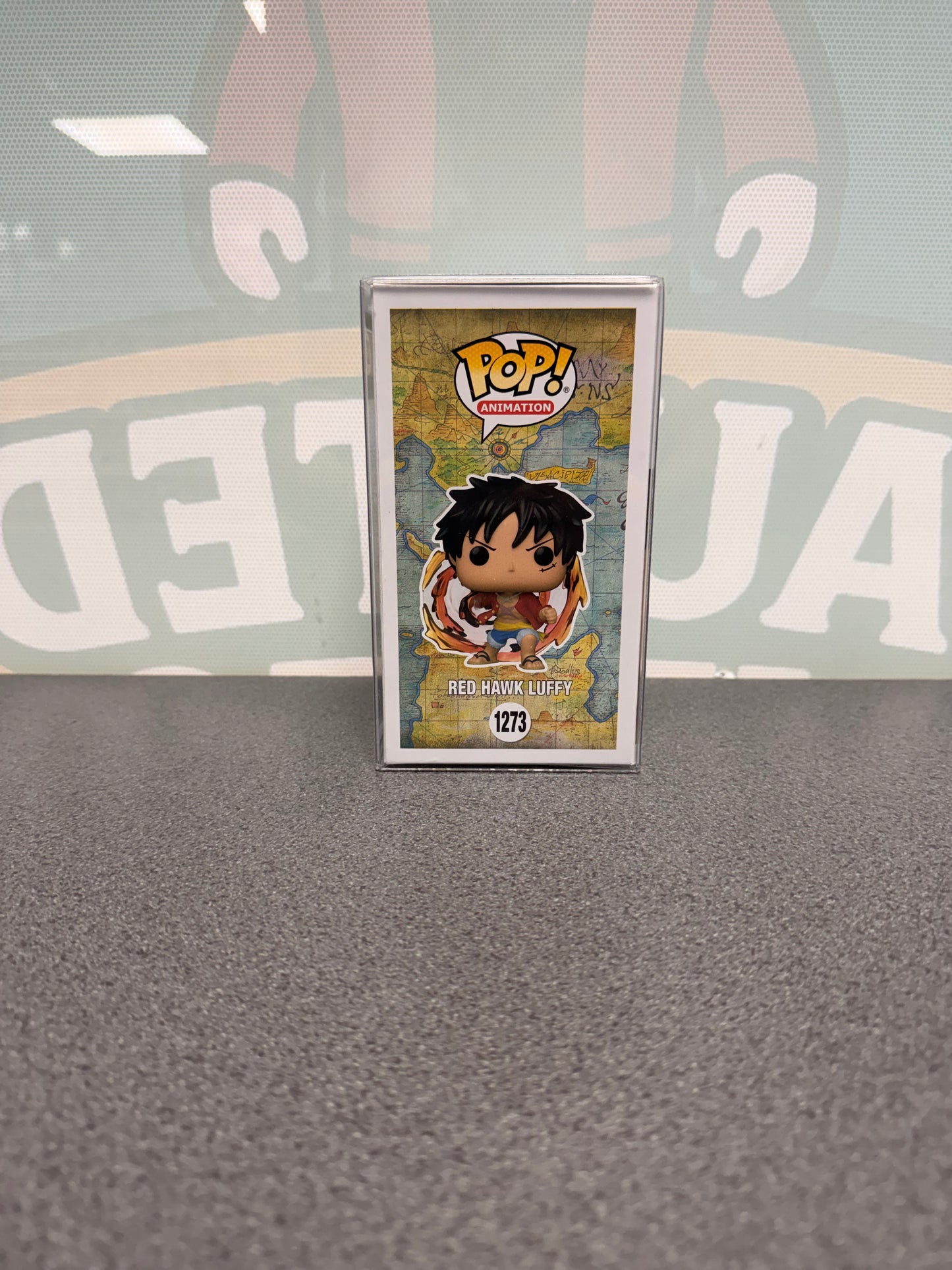 Red Hawk Luffy Funko Pop! #1273 – Glow Chase – illustrated side of box