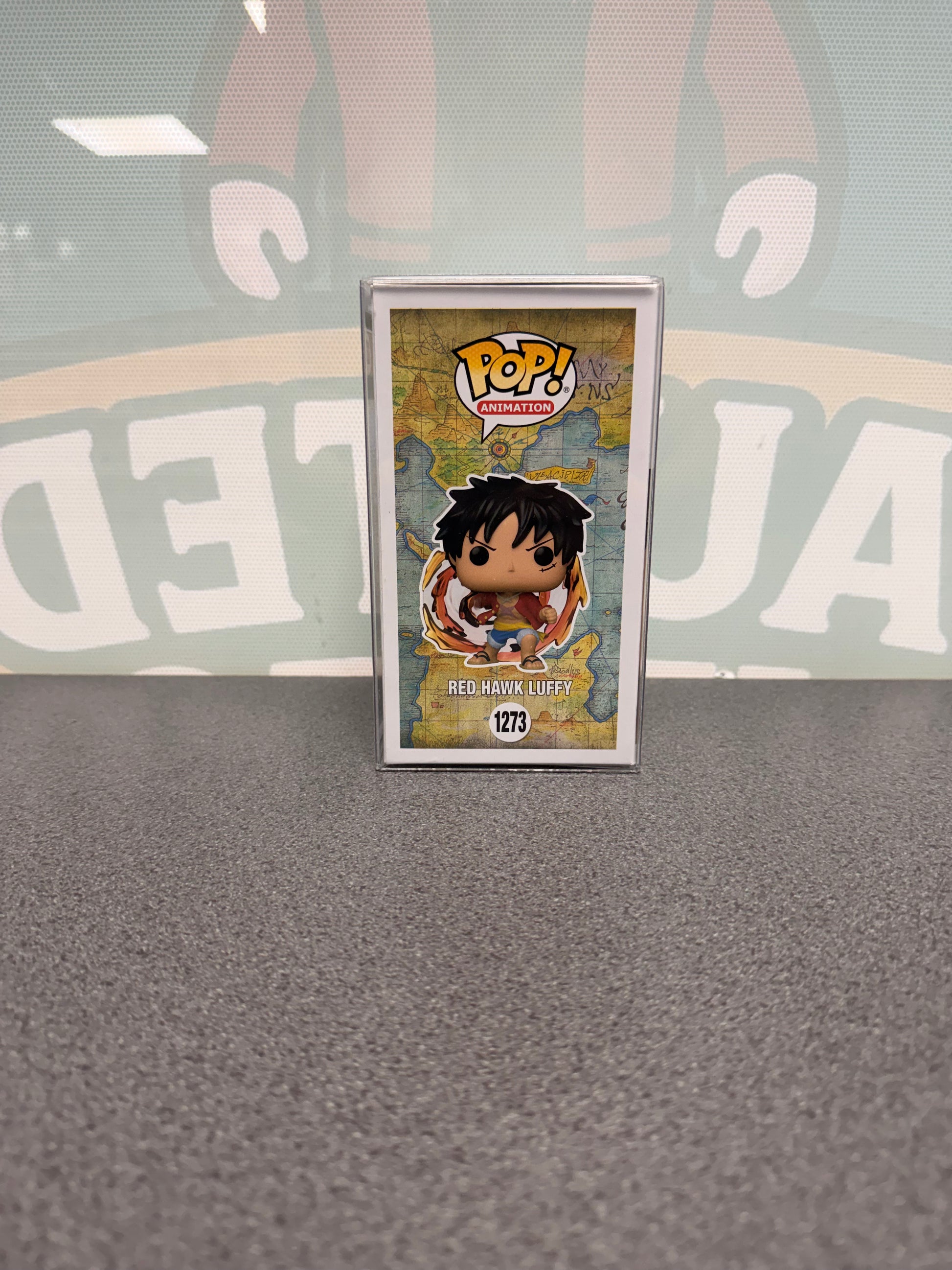 Red Hawk Luffy Funko Pop! #1273 – Glow Chase – illustrated side of box