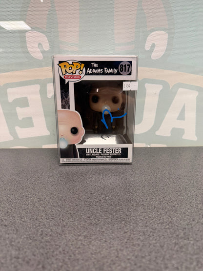 Uncle Fester Funko Pop! #817 – front of box with autograph