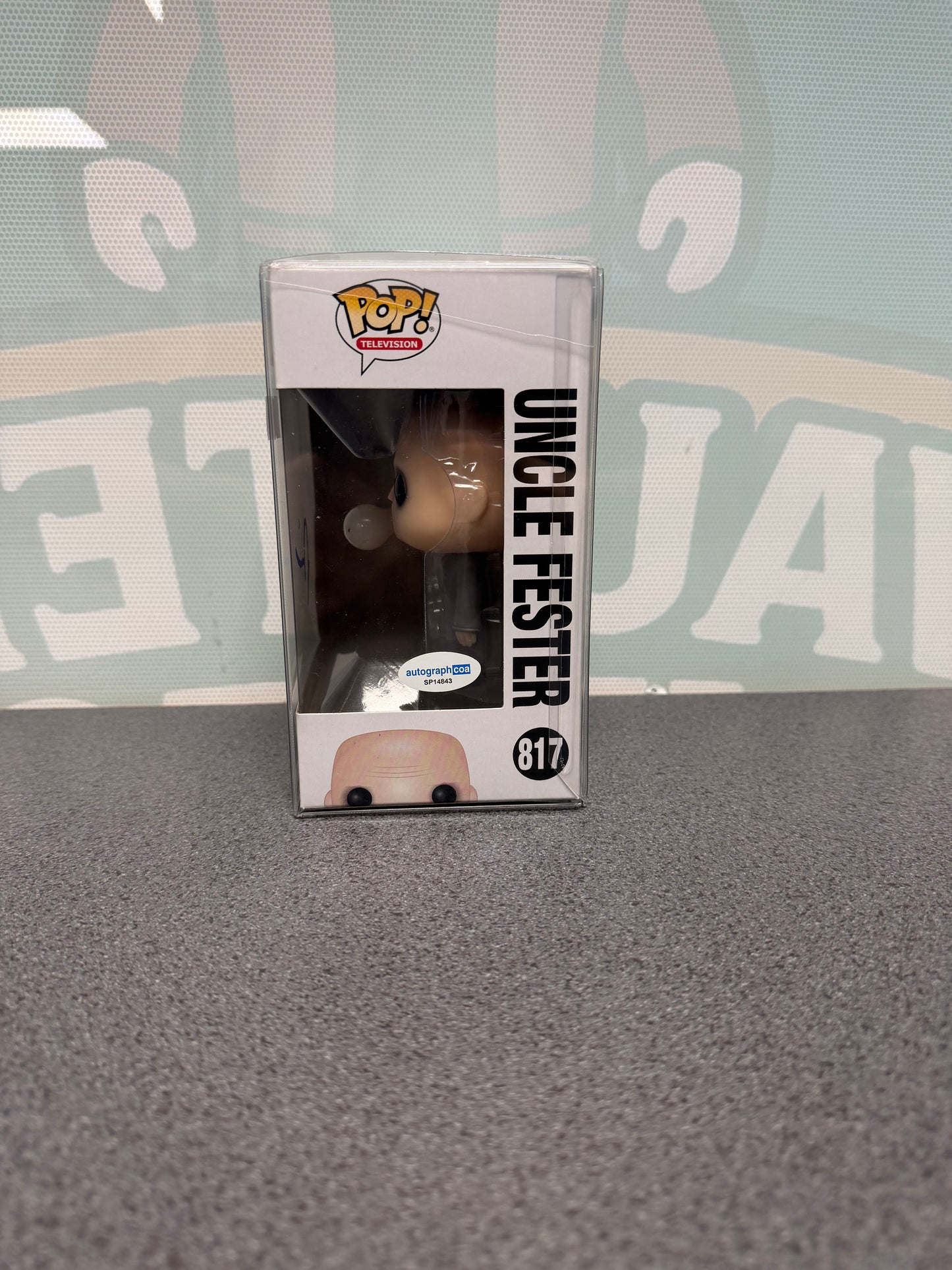 Uncle Fester Funko Pop! #817 – window side of box with ACOA sticker