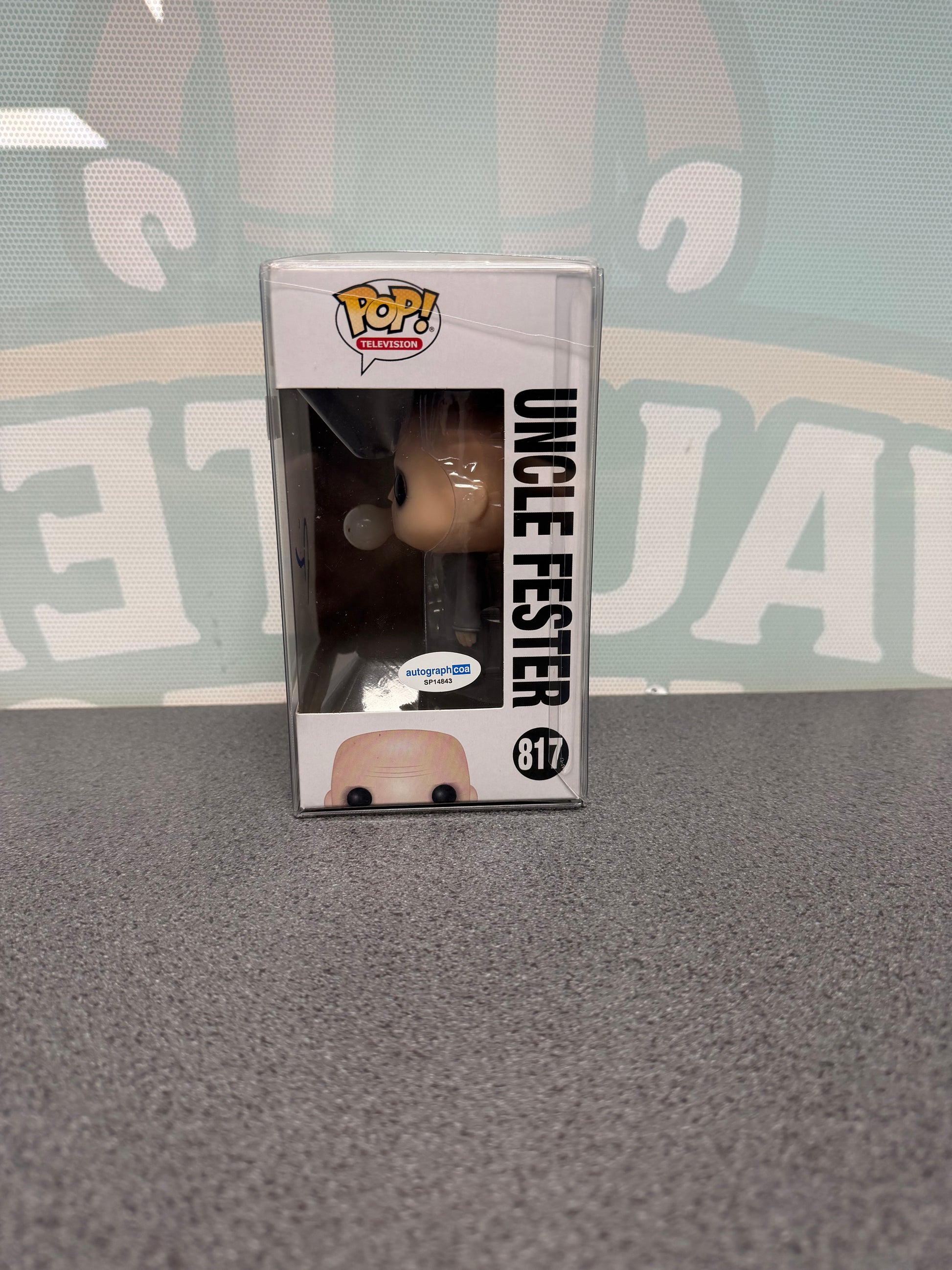 Uncle Fester Funko Pop! #817 – window side of box with ACOA sticker