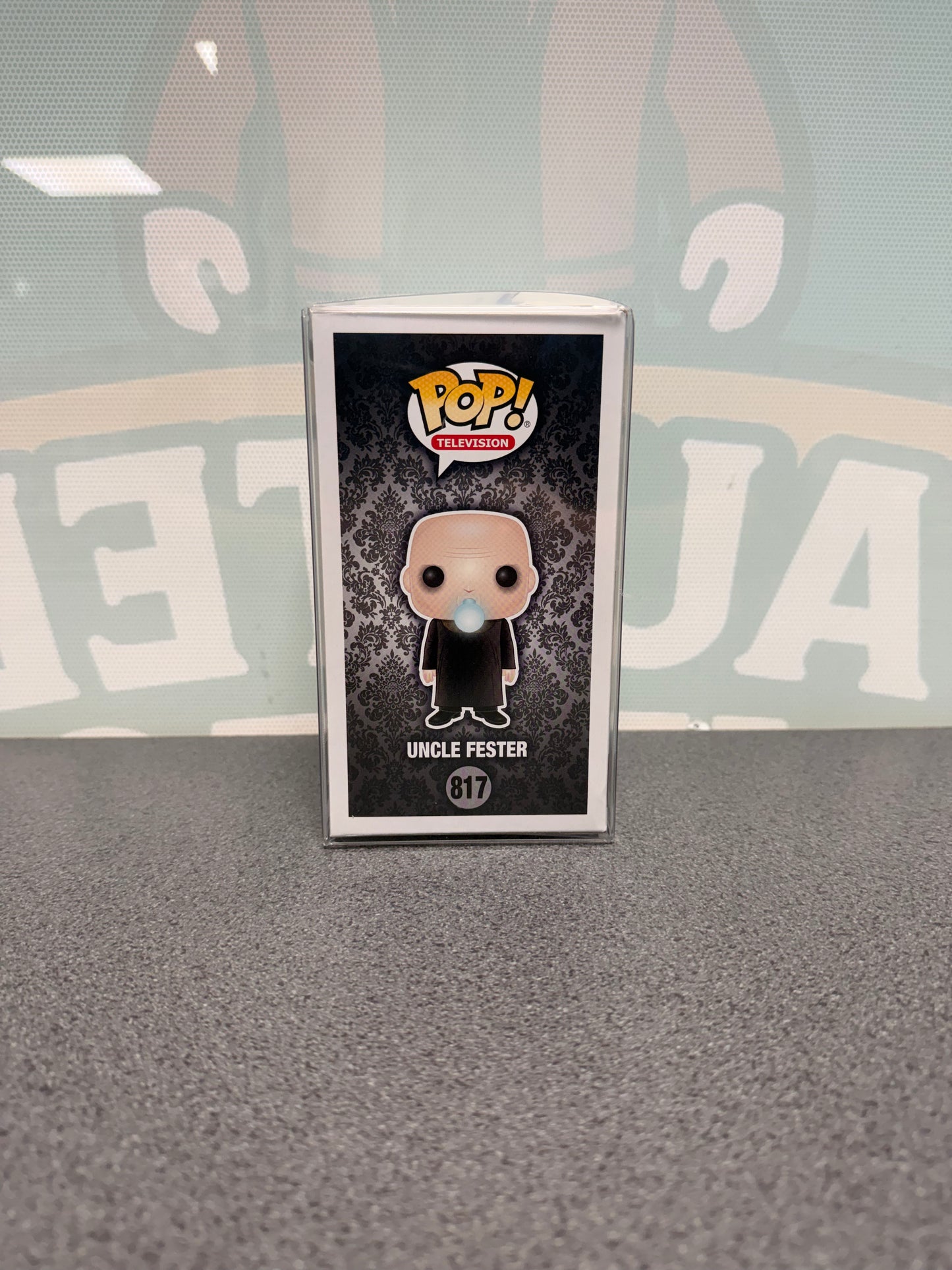 Uncle Fester Funko Pop! #817 – illustrated side panel of box