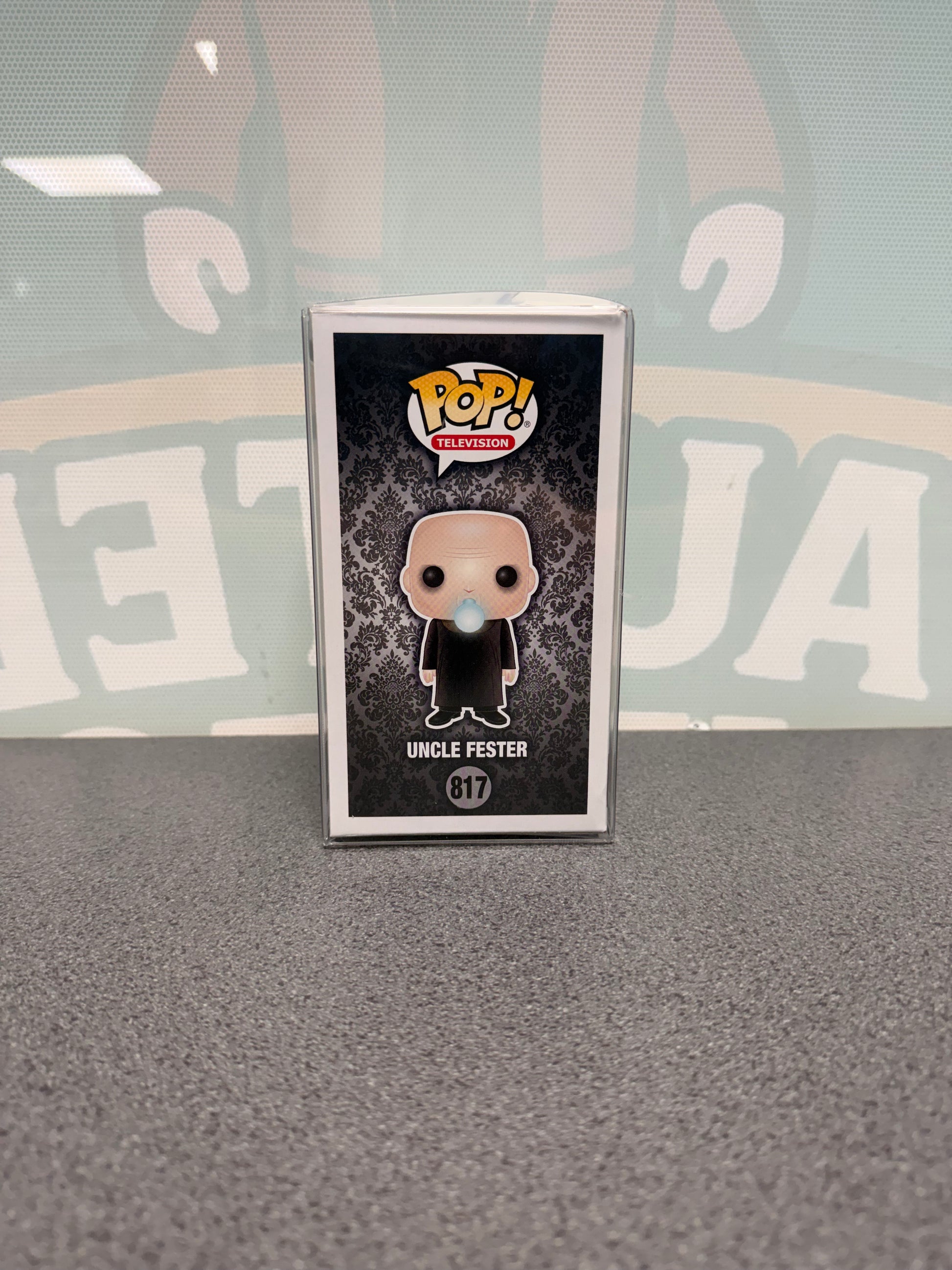 Uncle Fester Funko Pop! #817 – illustrated side panel of box