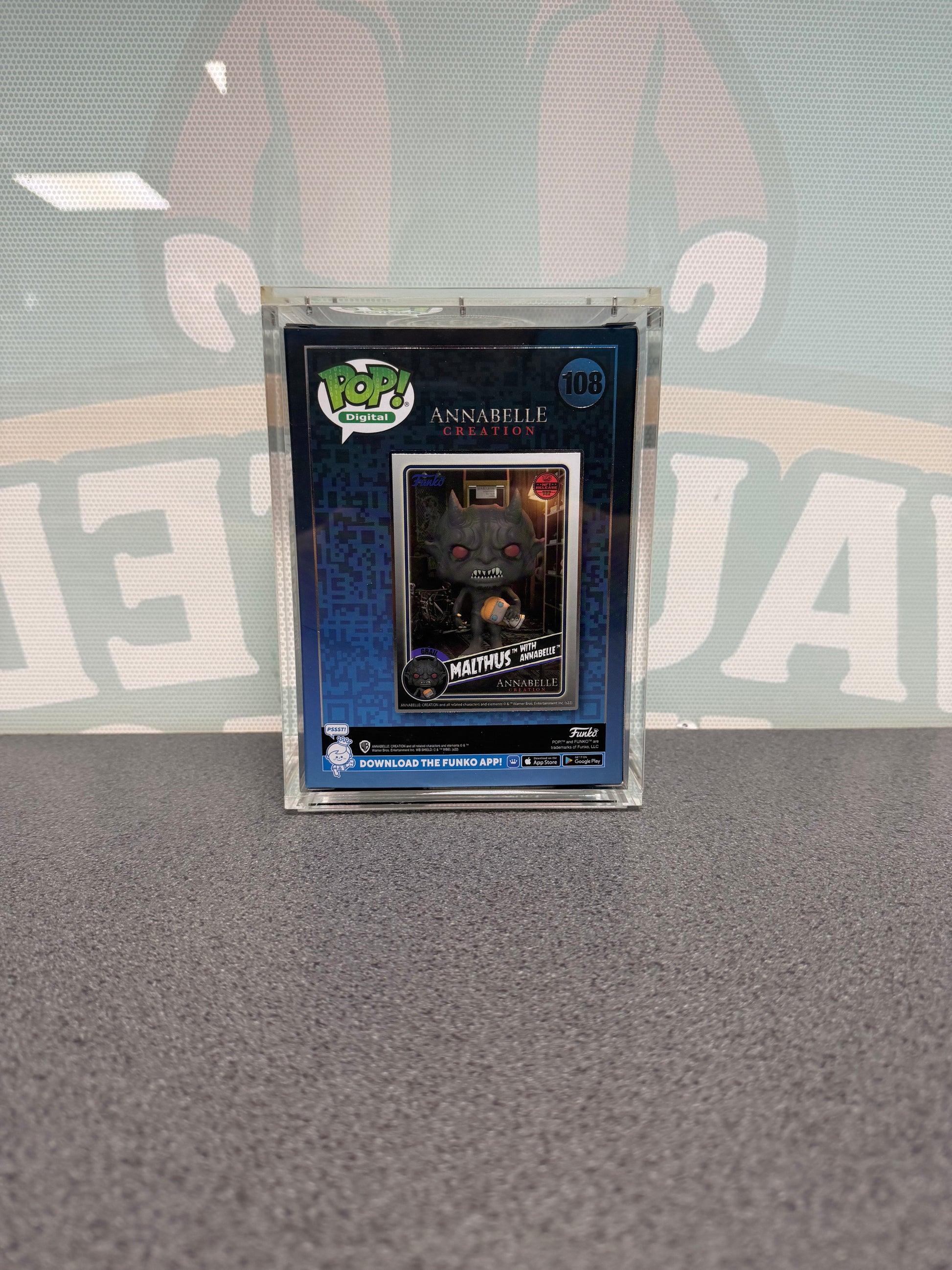 Malthus with Annabelle Funko Pop! Digital #108 – back of box