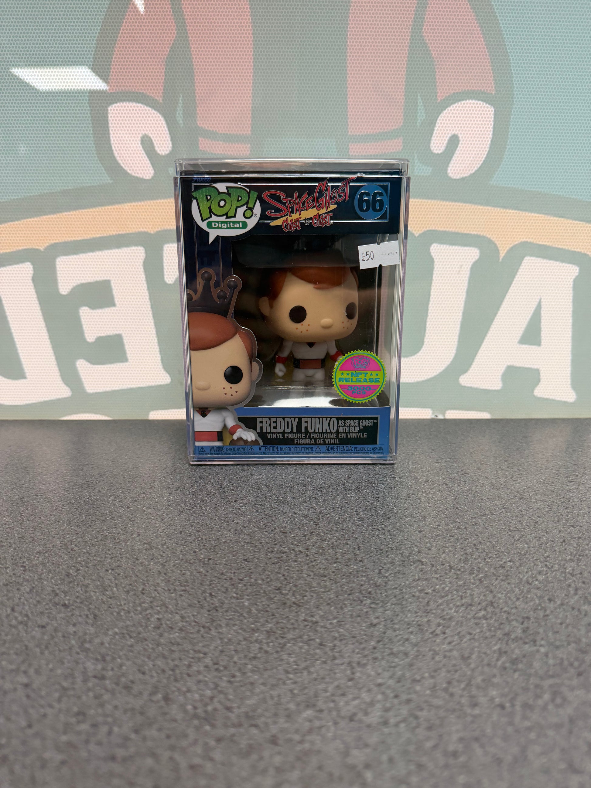 Freddy Funko as Space Ghost with Blip Funko Pop! Digital #66 – front of box with NFT Release sticker